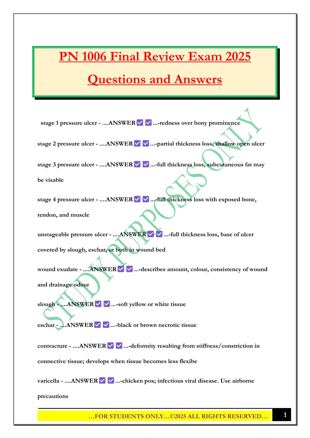 PN 1006 Final Review Exam 2025 Questions and Answers