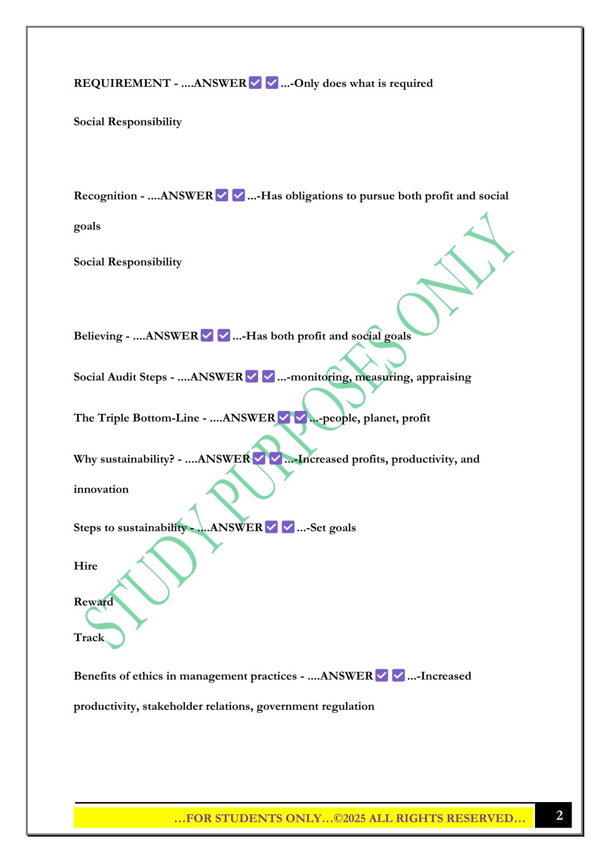 BMGT Test 1 2025 Questions and Answers