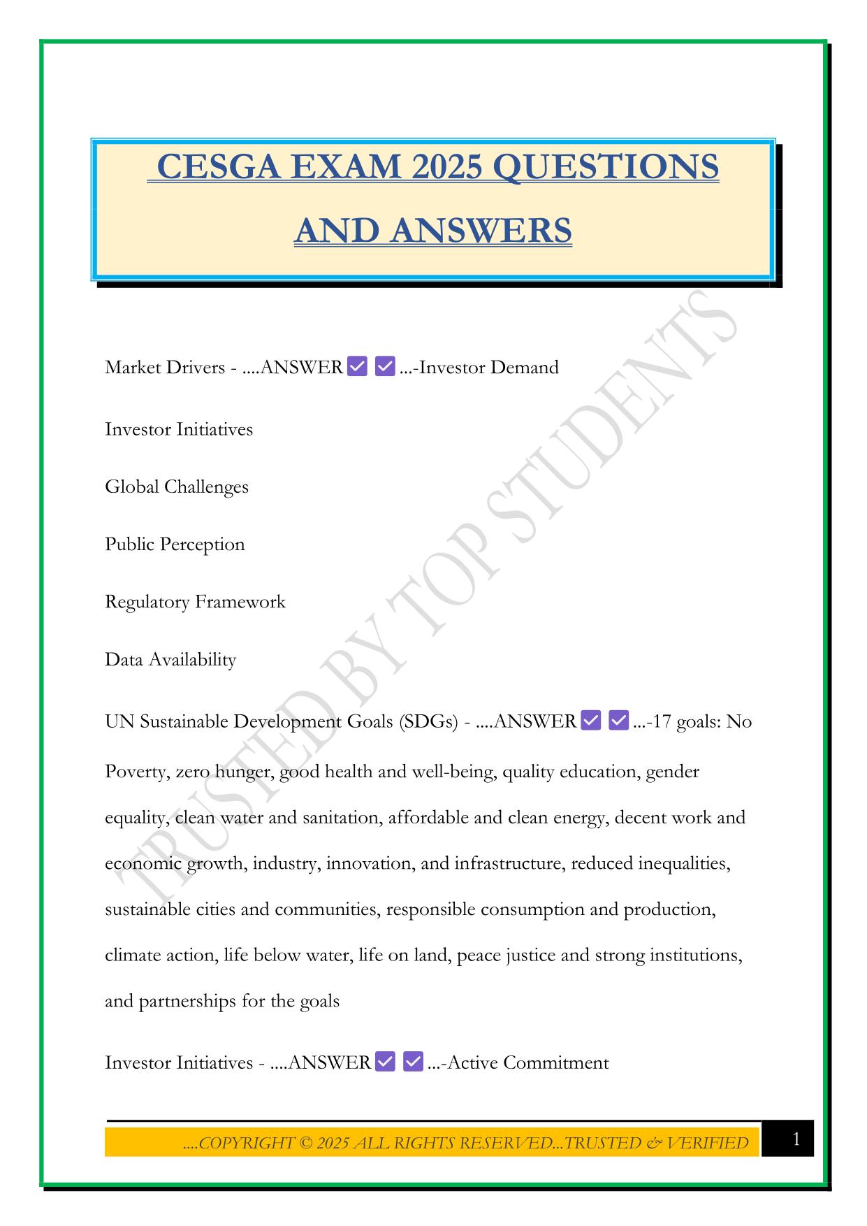 CESGA EXAM 2025 QUESTIONS AND ANSWERS