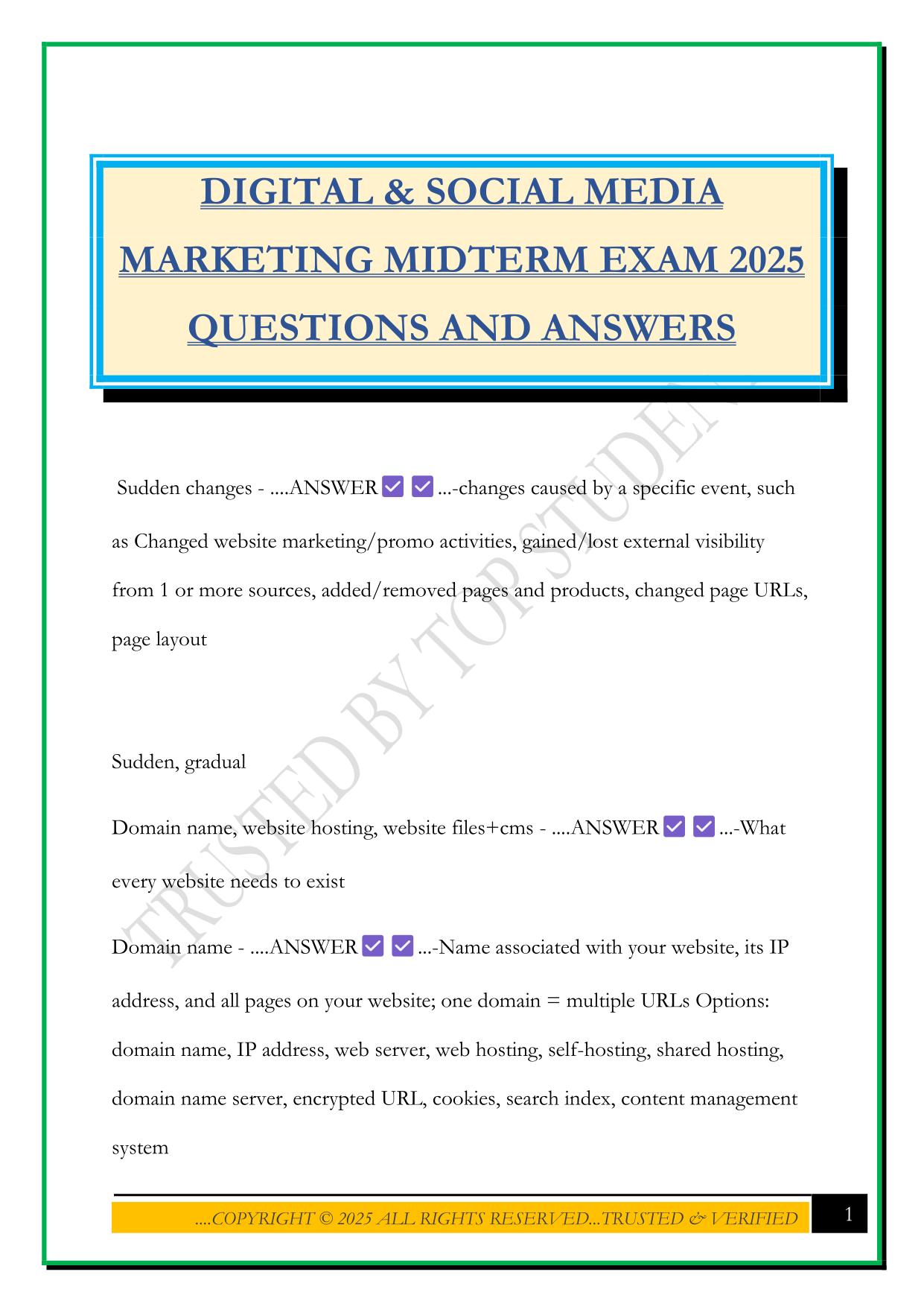 DIGITAL & SOCIAL MEDIA MARKETING MIDTERM EXAM 2025 QUESTIONS AND ANSWERS