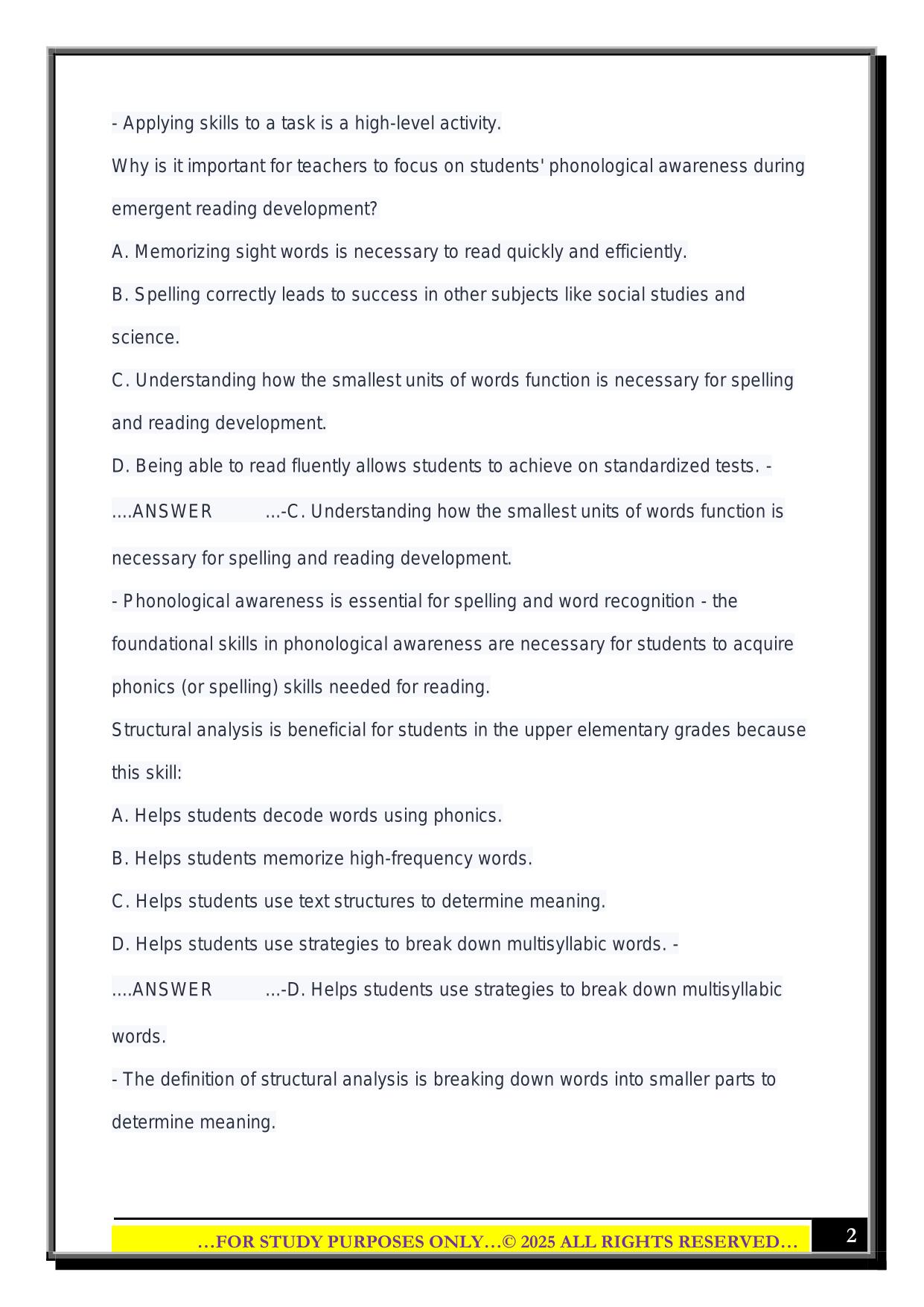 ELED 330 Final Exam 2025 Questions and Answers