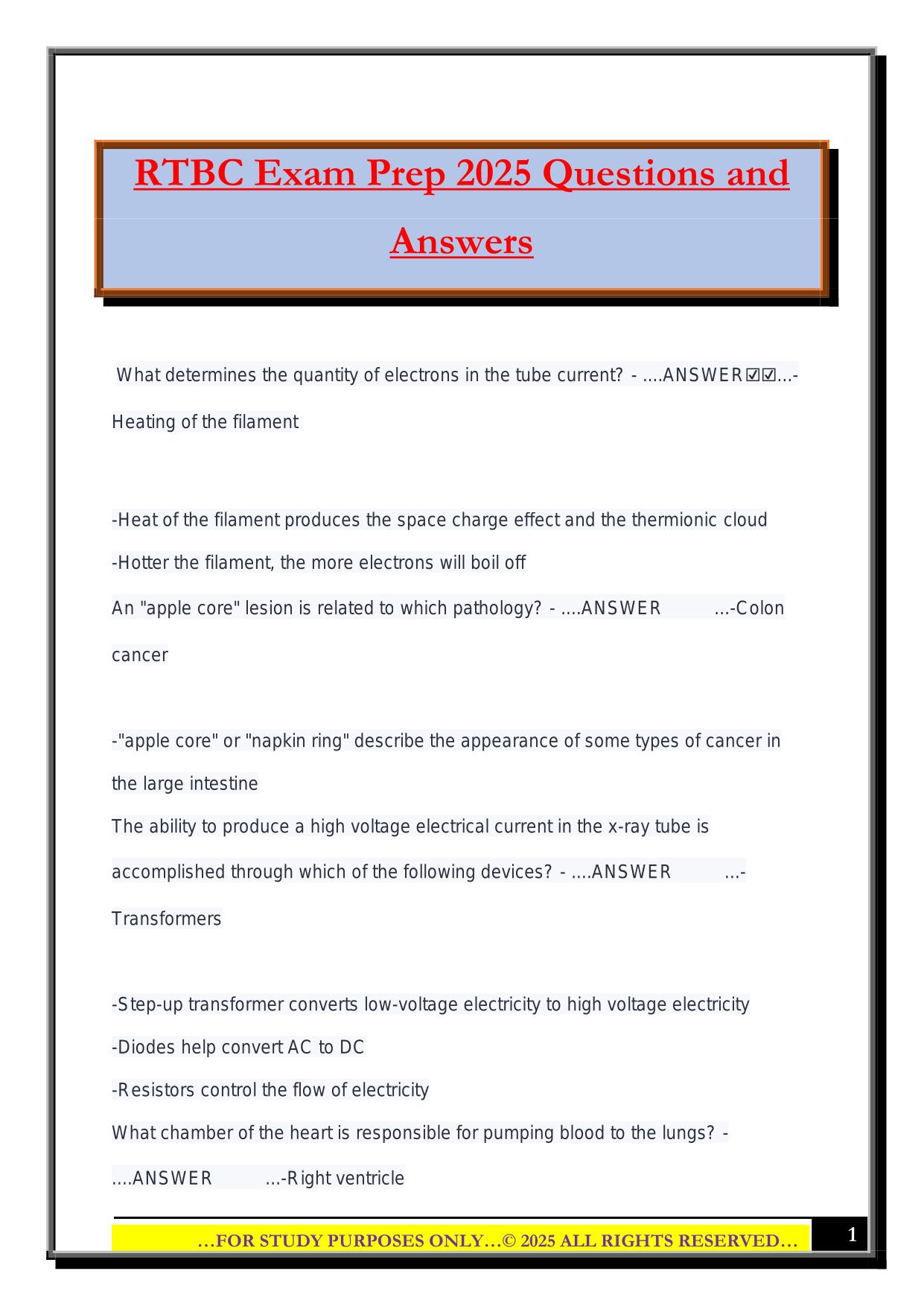 RTBC Exam Prep 2025 Questions and Answers