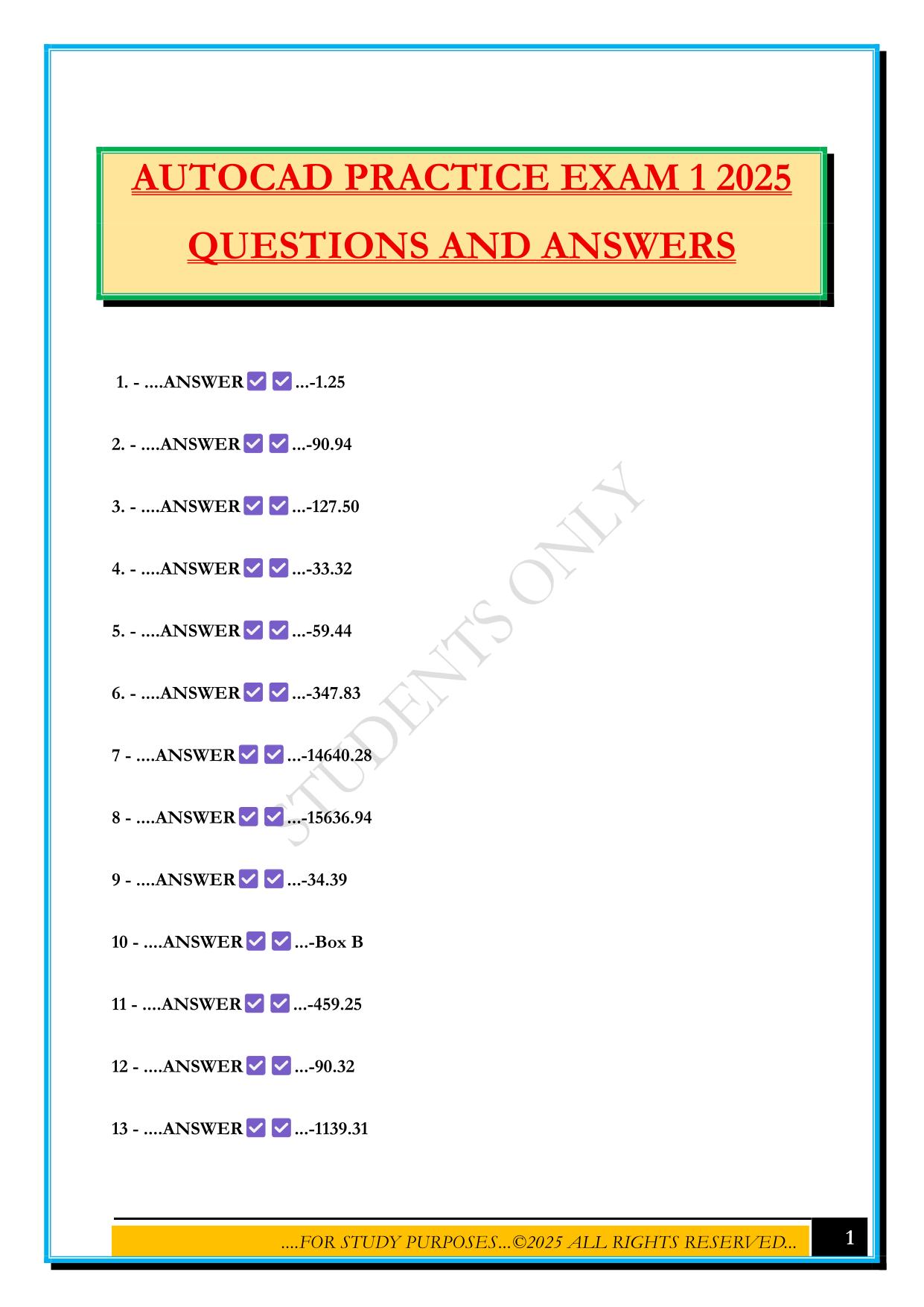 AUTOCAD PRACTICE EXAM 1 2025 QUESTIONS AND ANSWERS