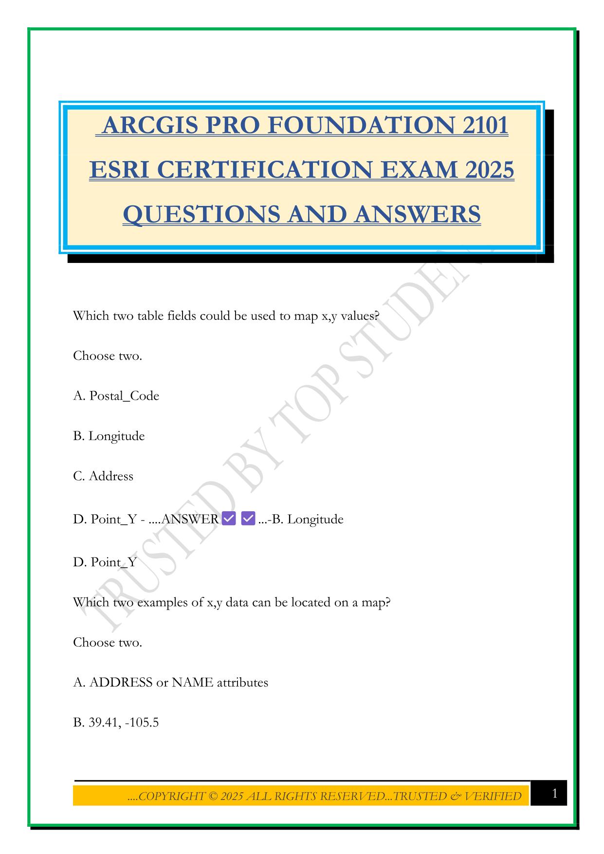 ARCGIS PRO FOUNDATION 2101 ESRI CERTIFICATION EXAM 2025 QUESTIONS AND ANSWERS