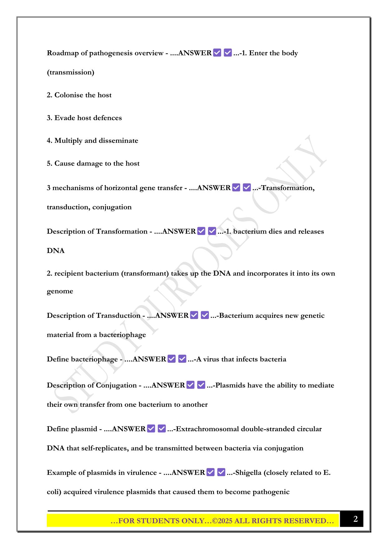 BMS2052 Test 1 - Week 2 2025 Questions and Answers