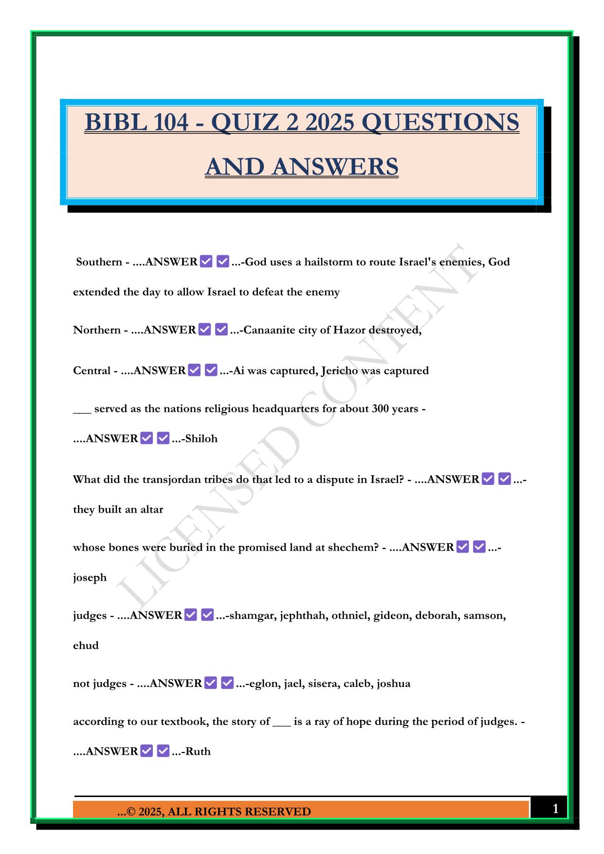 BIBL 104 - QUIZ 2 2025 QUESTIONS AND ANSWERS