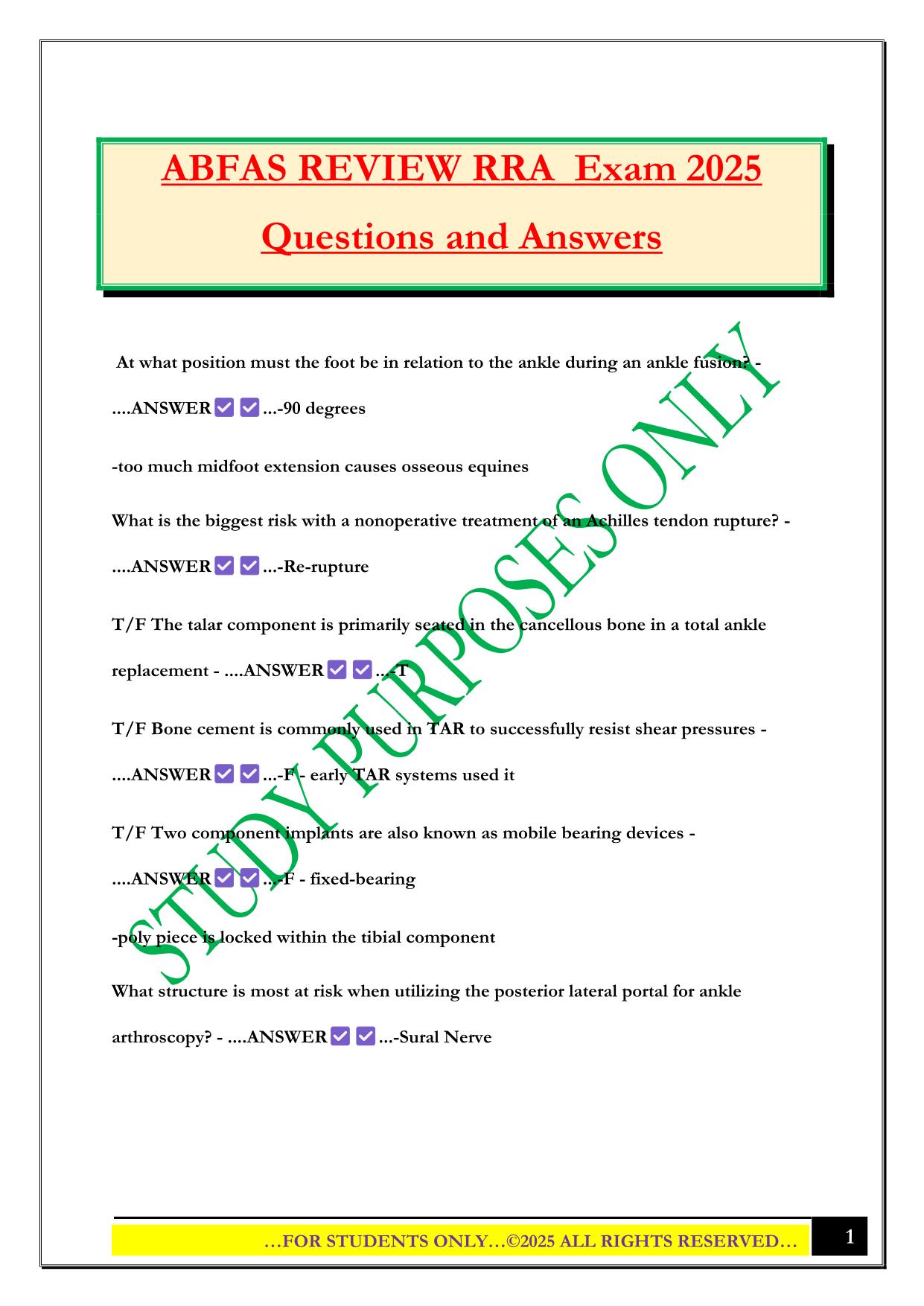 ABFAS REVIEW RRA Exam 2025 Questions and Answers