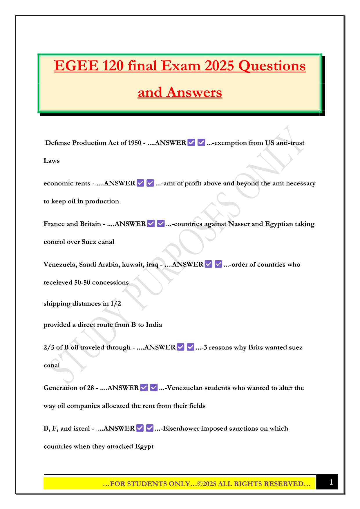 EGEE 120 final Exam 2025 Questions and Answers
