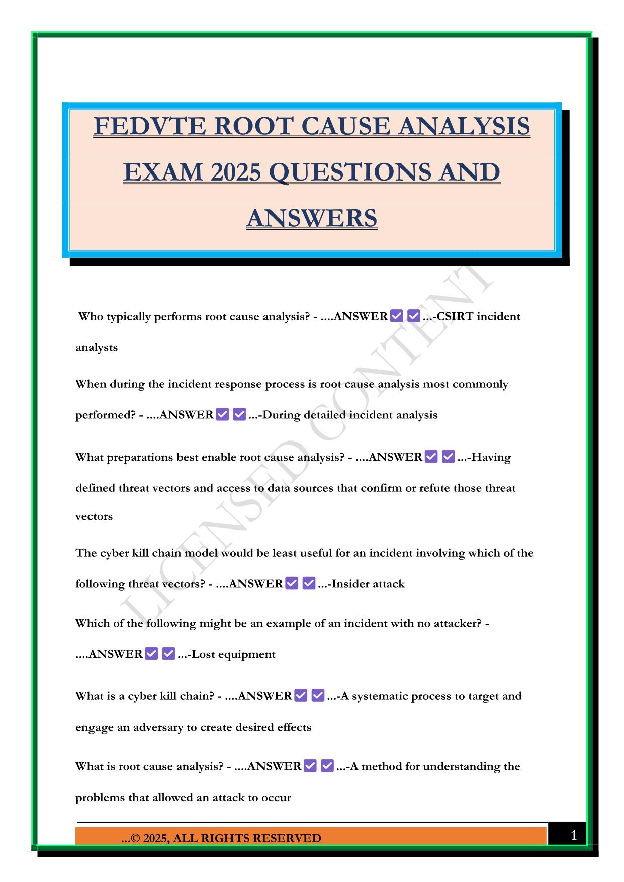FEDVTE ROOT CAUSE ANALYSIS EXAM 2025 QUESTIONS AND ANSWERS