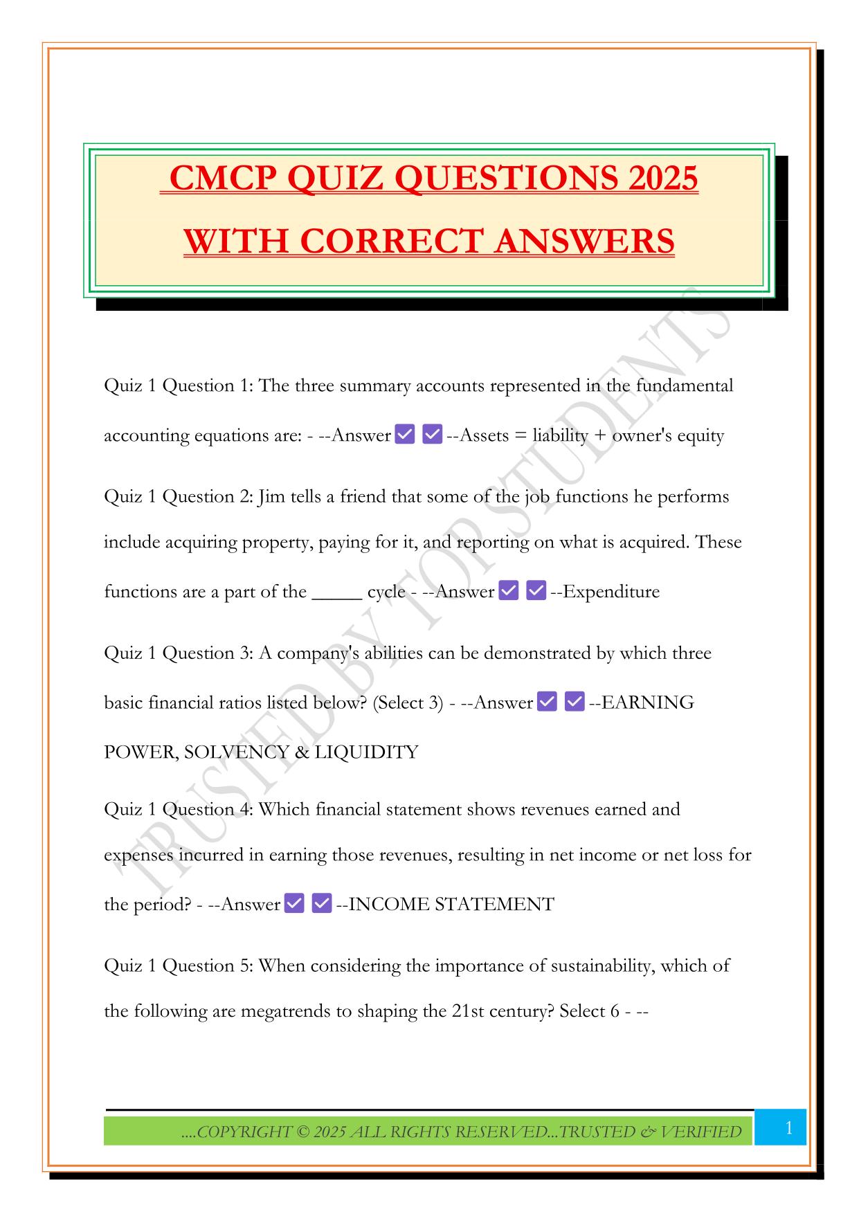 CMCP QUIZ QUESTIONS 2025 WITH CORRECT ANSWERS