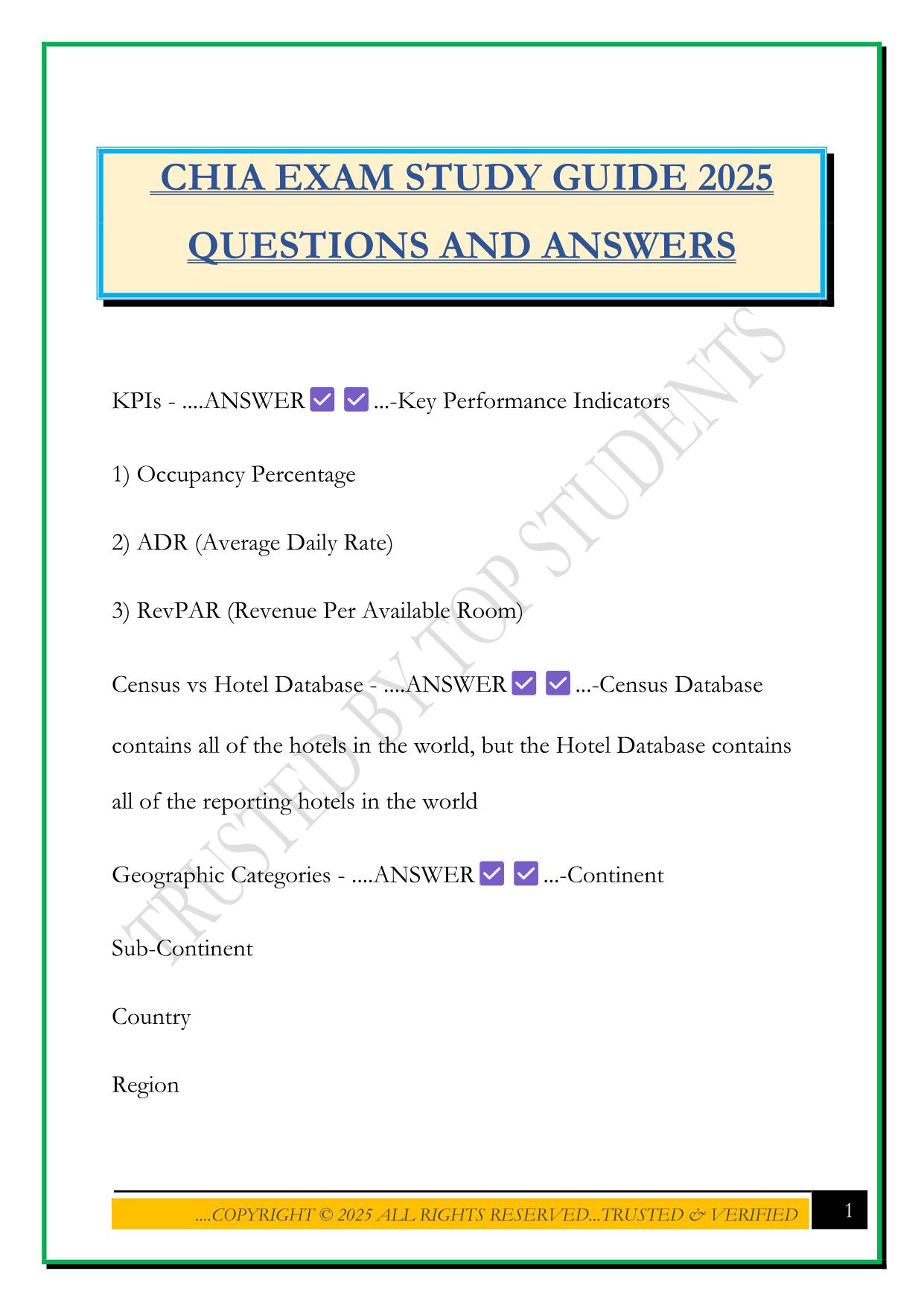 CHIA EXAM STUDY GUIDE 2025 QUESTIONS AND ANSWERS