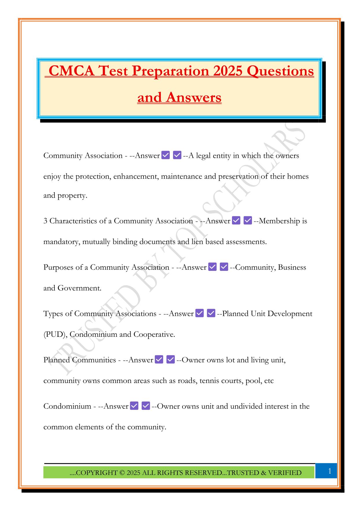CMCA Test Preparation 2025 Questions and Answers