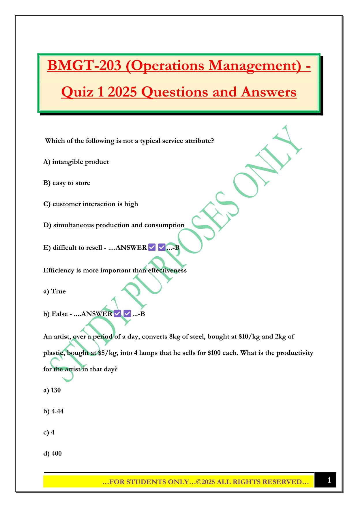 BMGT Bundled Exams 2025/2026 |Questions and Answers |100% Pass