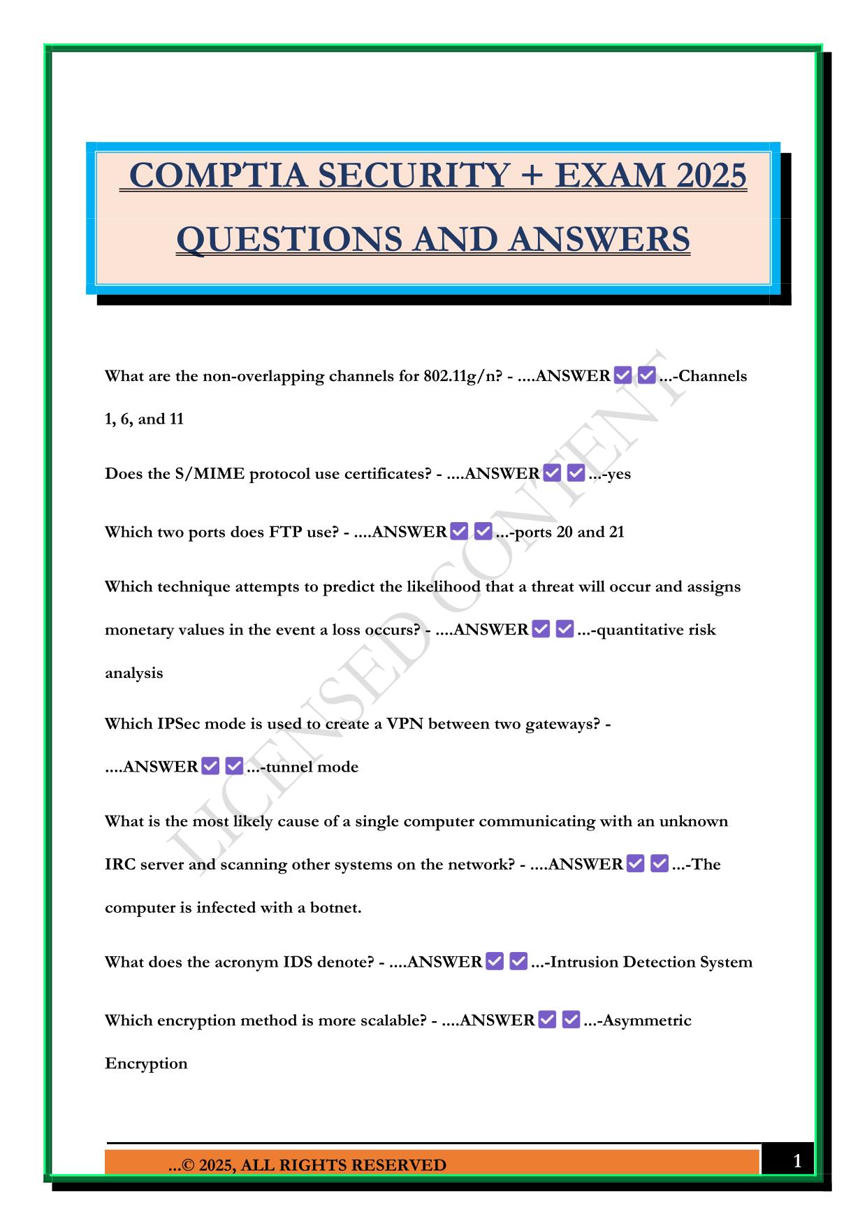 COMPTIA SECURITY + EXAM 2025 QUESTIONS AND ANSWERS