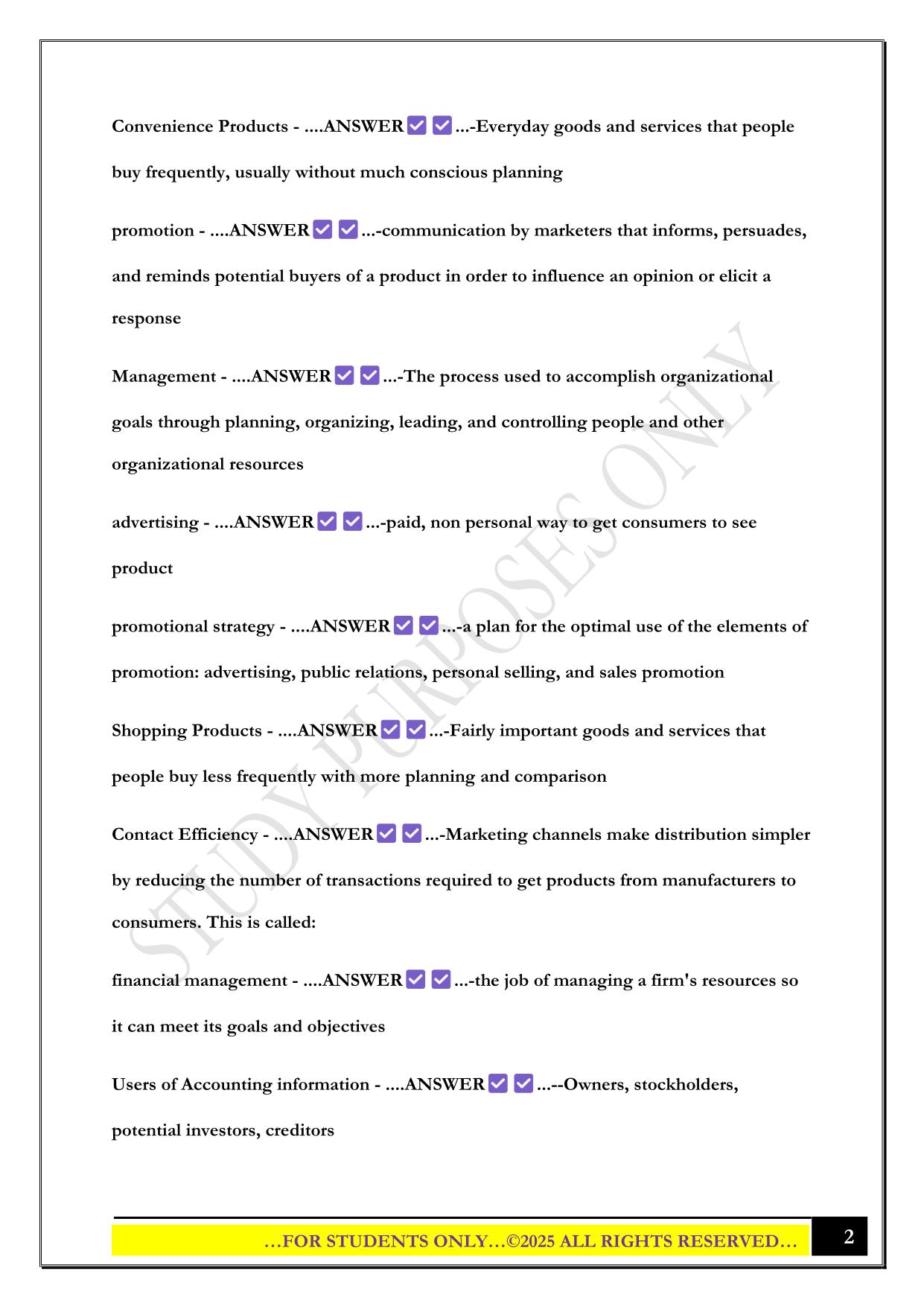BUS X-100 IUPUI FINAL EXAM 2025 QUESTIONS AND ANSWERS