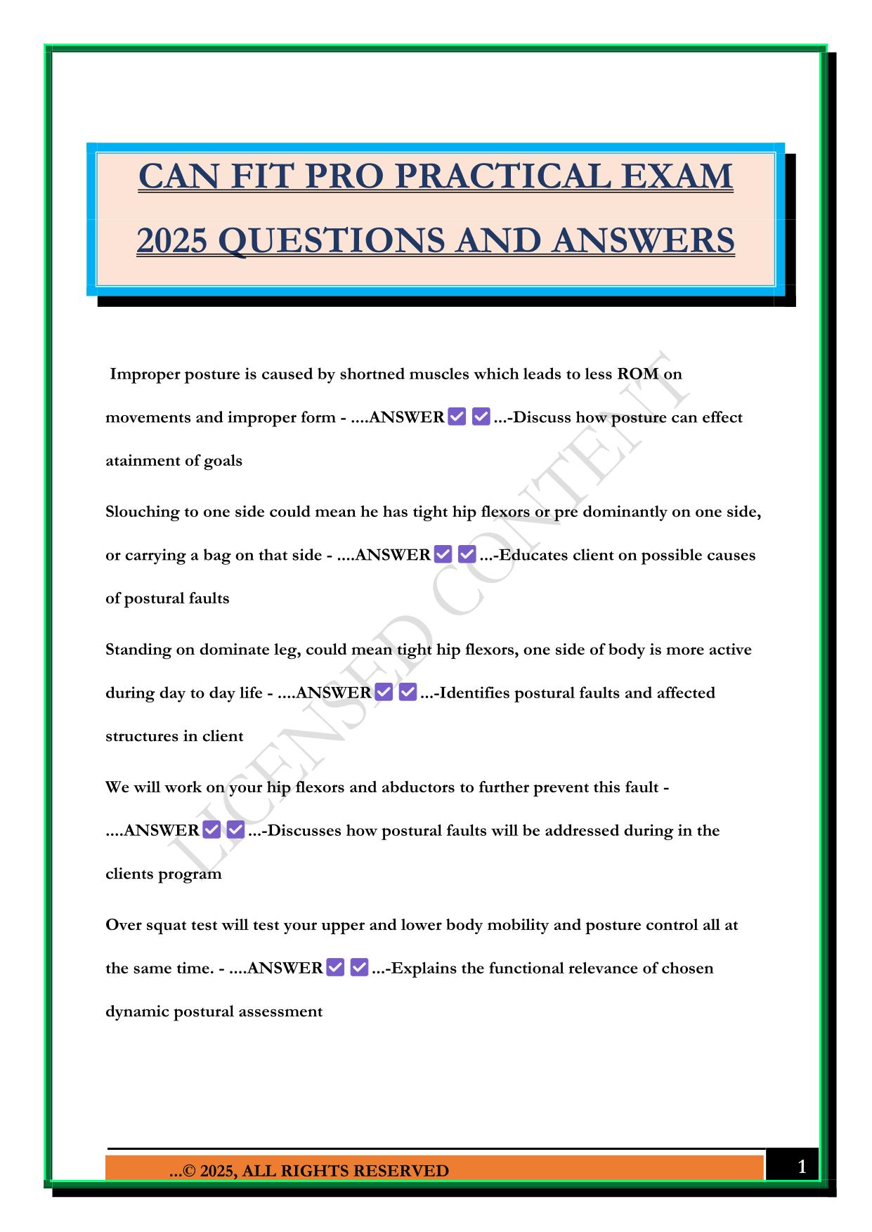 CAN FIT PRO PRACTICAL EXAM 2025 QUESTIONS AND ANSWERS
