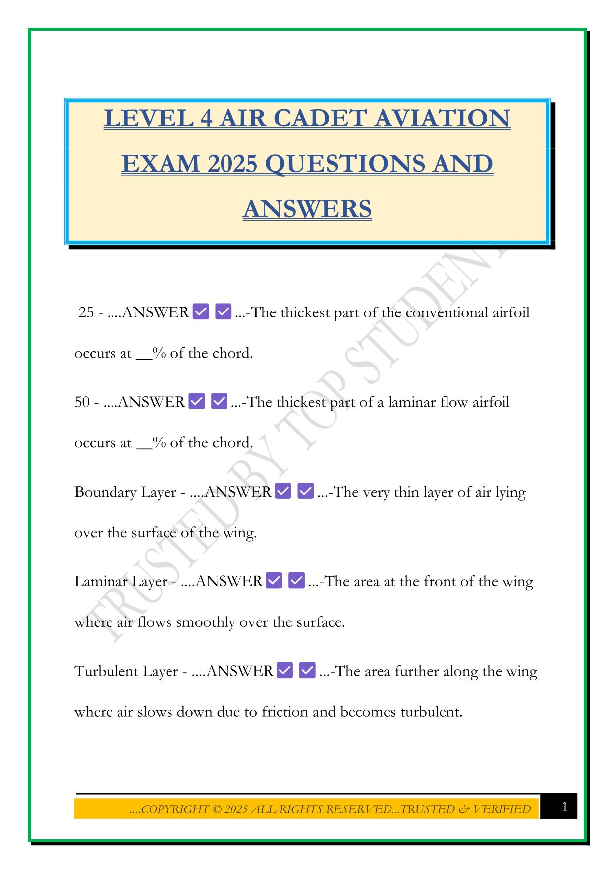 LEVEL 4 AIR CADET AVIATION EXAM 2025 QUESTIONS AND ANSWERS