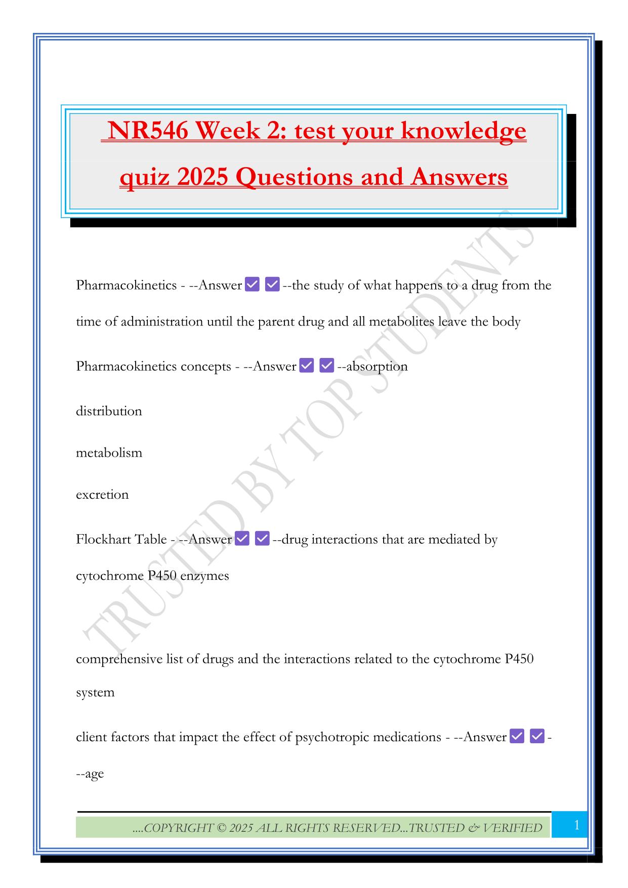 NR546 Week 2: test your knowledge quiz 2025 Questions and Answers