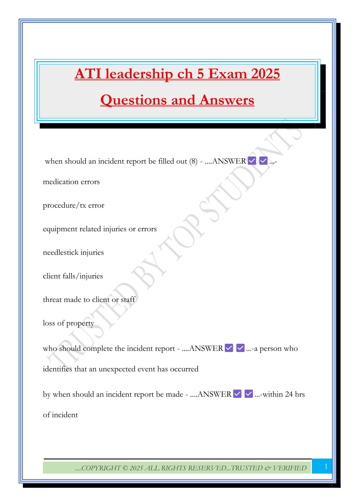 ATI leadership ch 5 Exam 2025 Questions and Answers