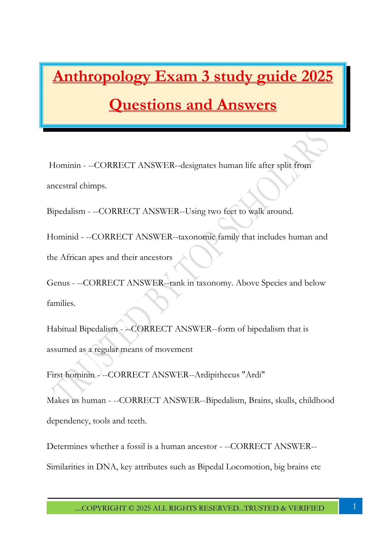Anthropology Fall 2025 Bundled Exams Questions and Answers |100% Pass Verified and Updated