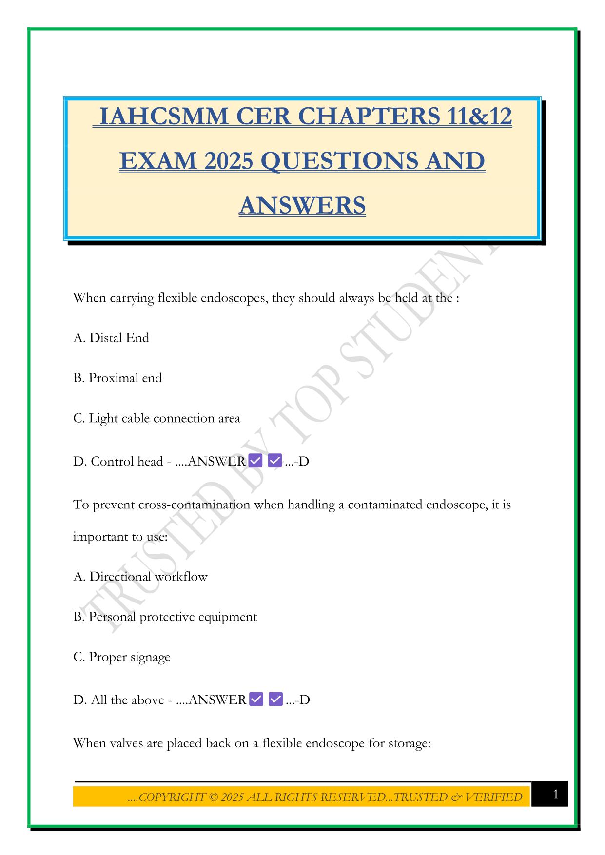 IAHCSMM CER CHAPTERS 11&12 EXAM 2025 QUESTIONS AND ANSWERS