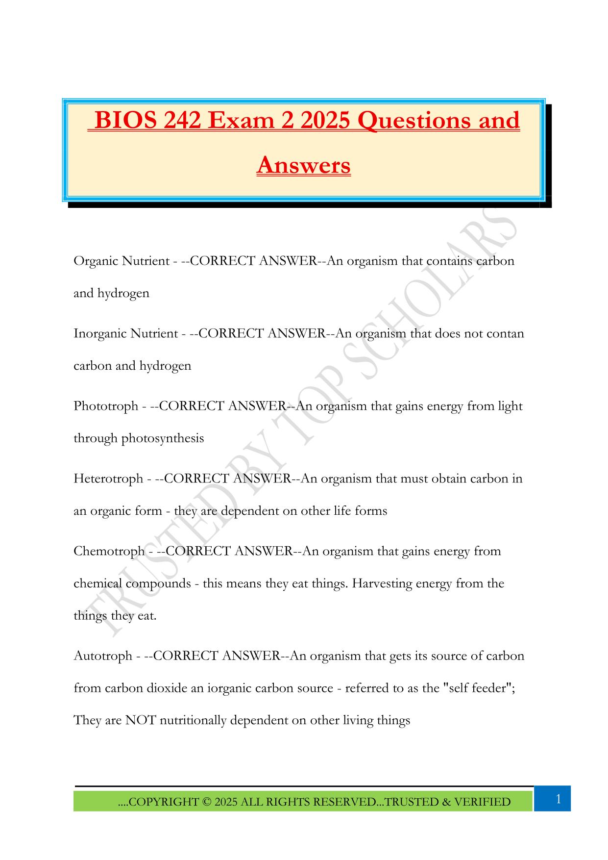 BIOS 242 Exam 2 2025 Questions and Answers