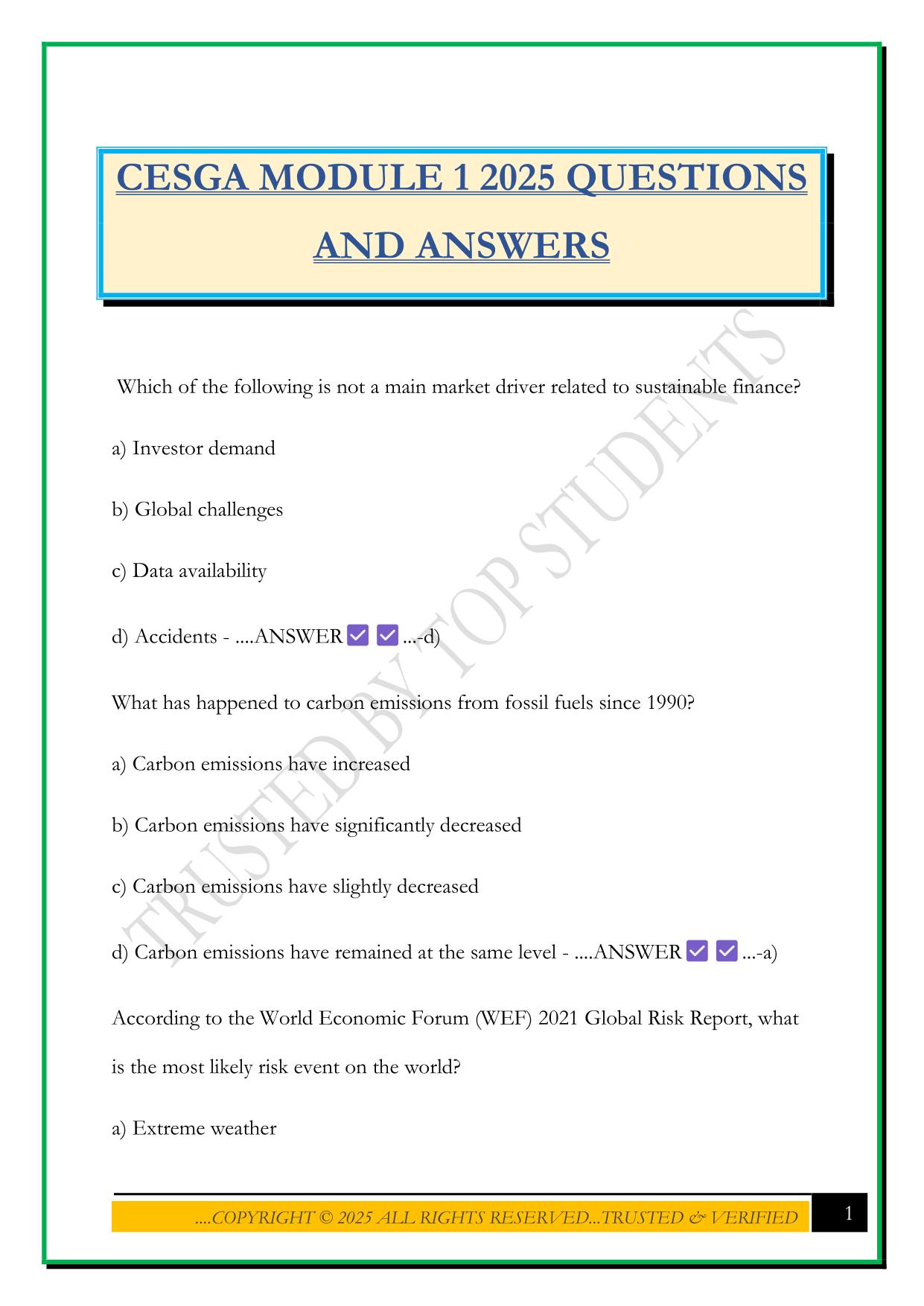CESGA MODULE 1 2025 QUESTIONS AND ANSWERS