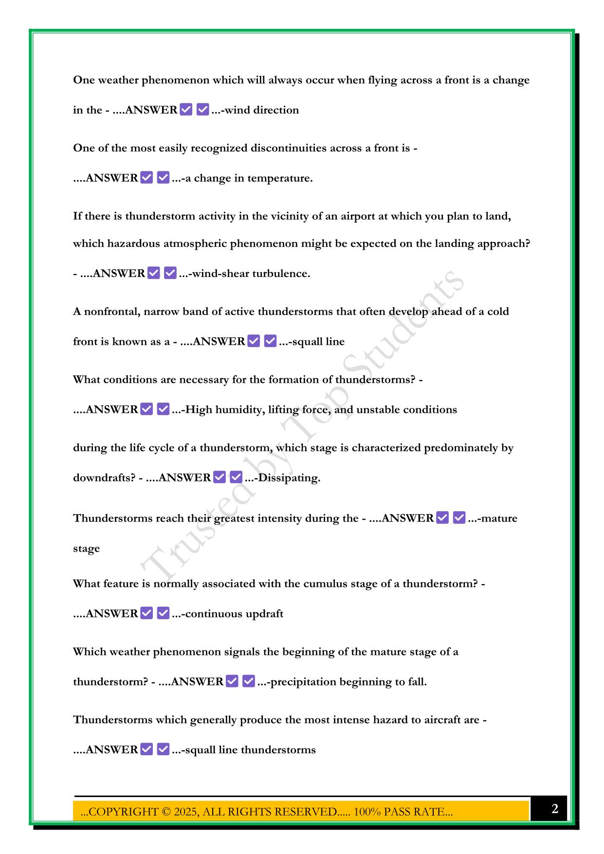 GROUND SCHOOL EXAM #2 - GLEIM QUESTIONS UNIT 7 – WEATHER 2025 QUESTIONS AND ANSWERS