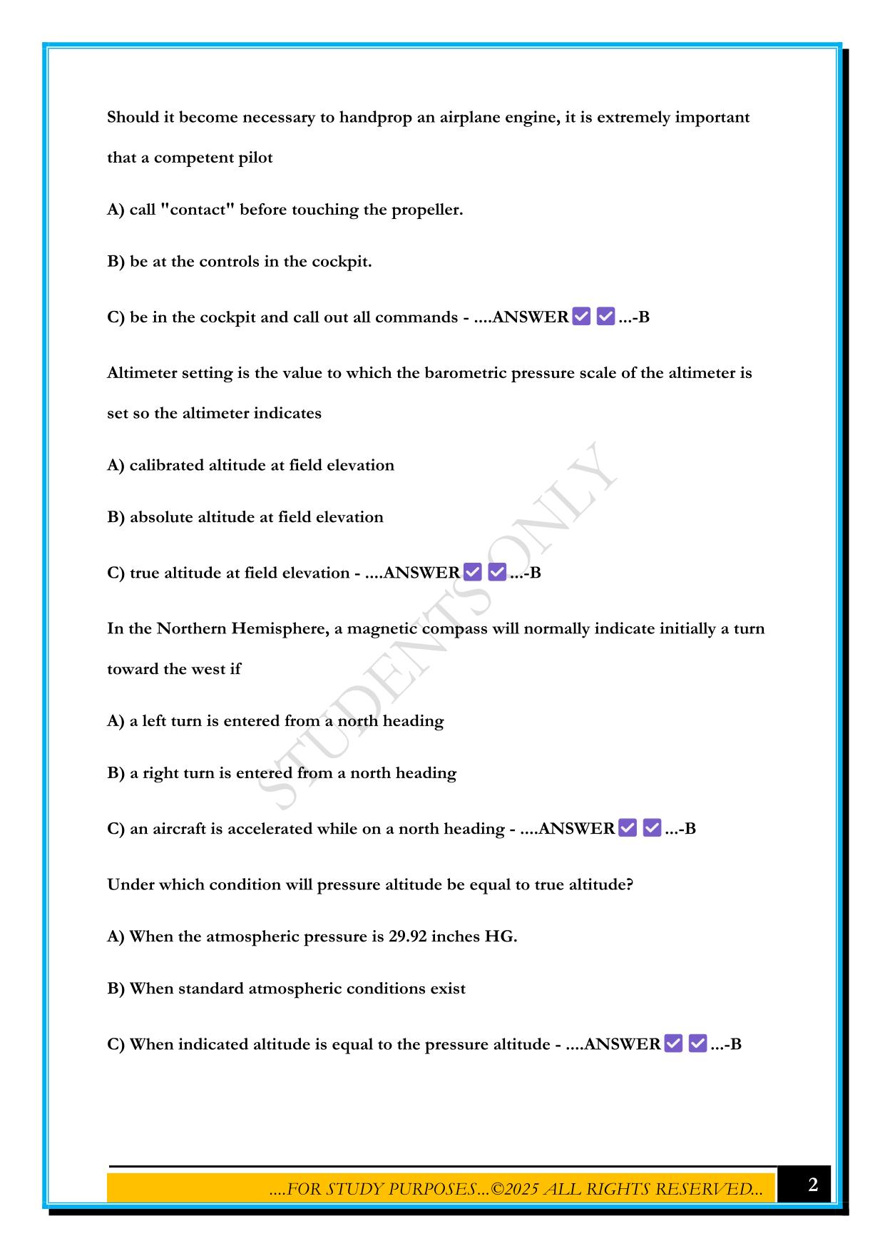 PRIVATE PILOT GROUND FINAL EXAM 2025 QUESTIONS AND ANSWERS