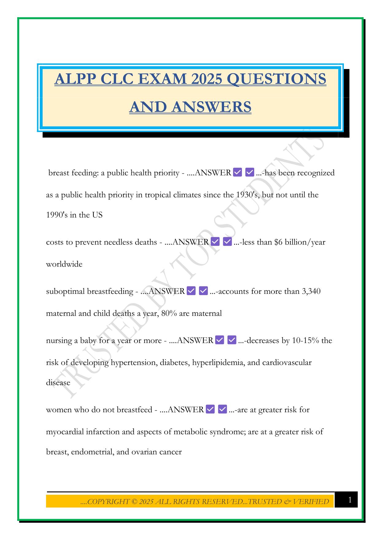 ALPP CLC EXAM 2025 QUESTIONS AND ANSWERS