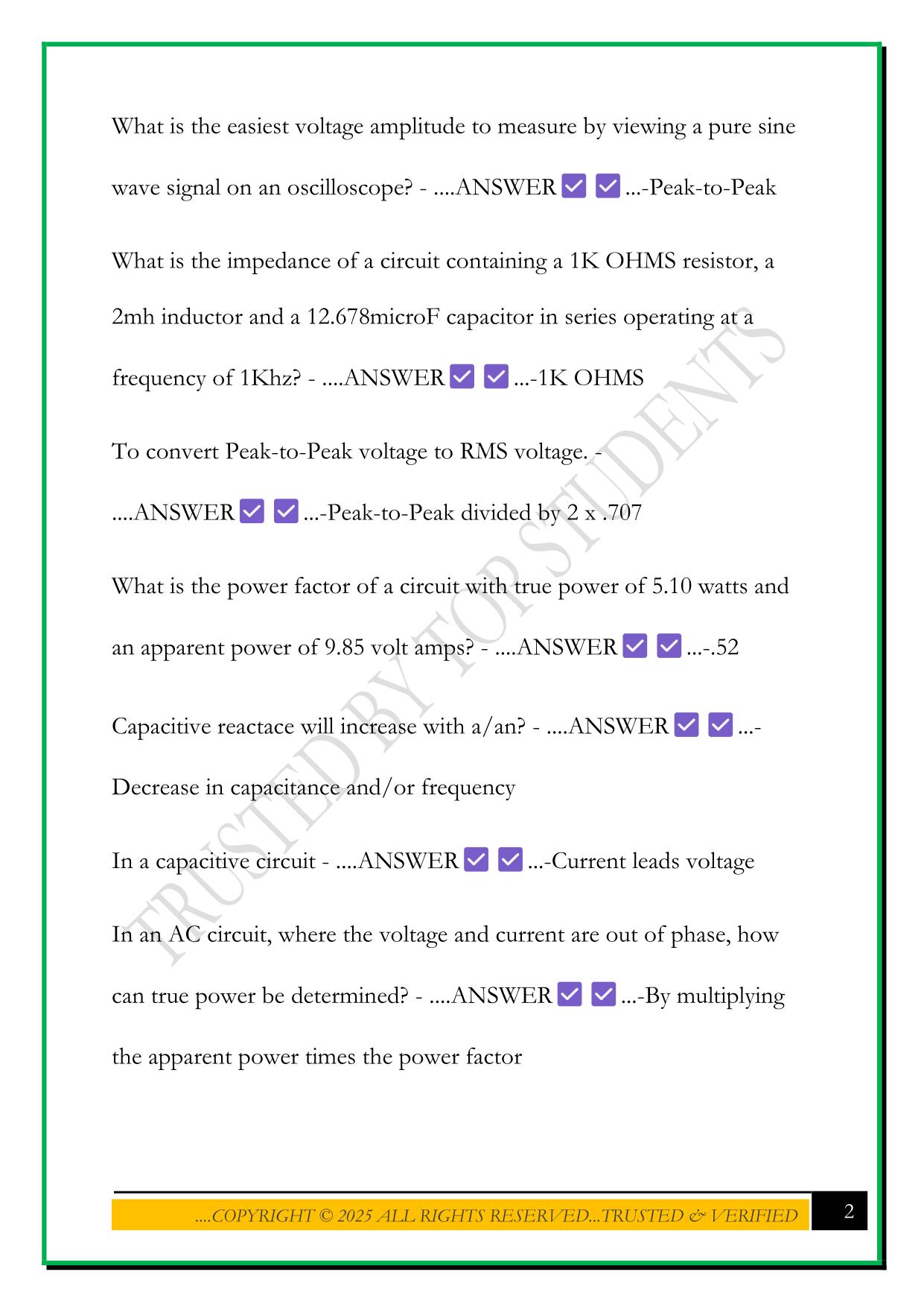 AVIONICS AC TEST 2025 QUESTIONS AND ANSWERS