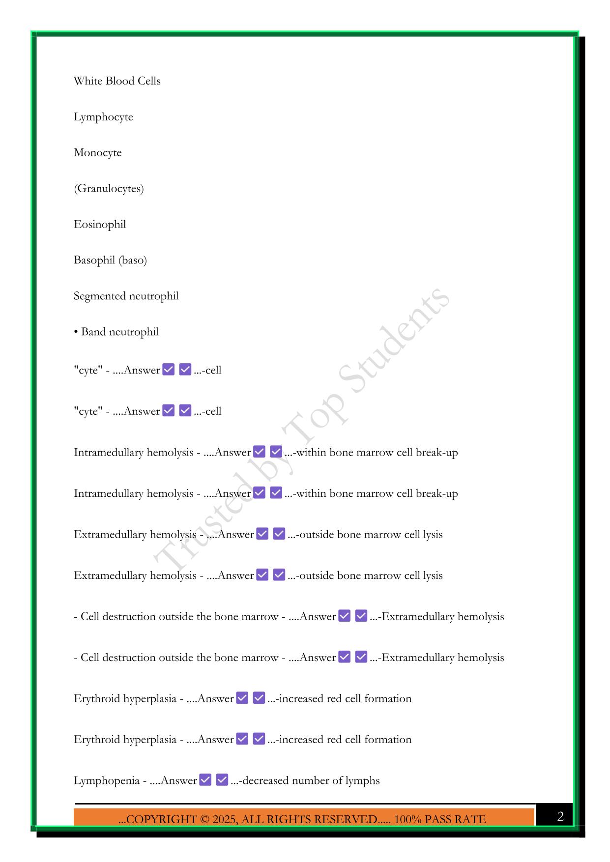 HEMATOLOGY EXAM 1 UAMS 2025 QUESTIONS AND ANSWERS