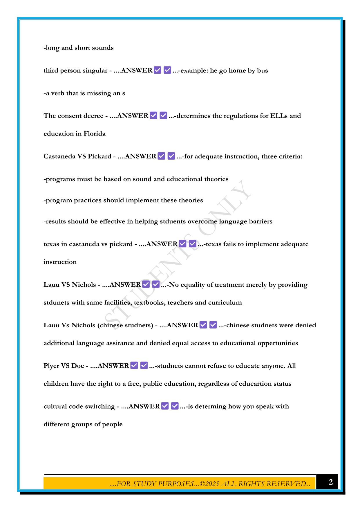 ESOL FINAL EXAM 2025 QUESTIONS AND ANSWERS