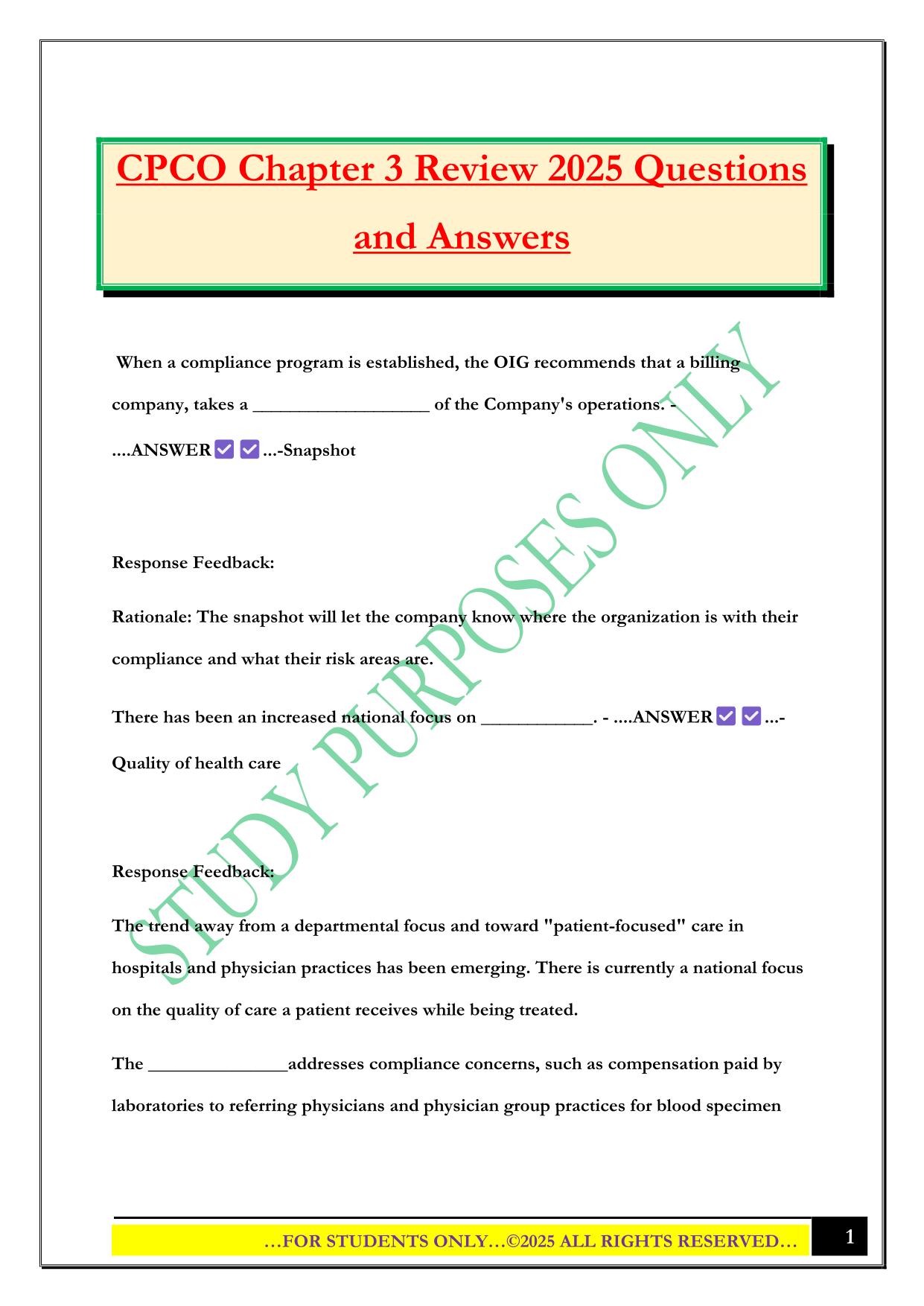 CPCO Chapter 3 Review 2025 Questions and Answers
