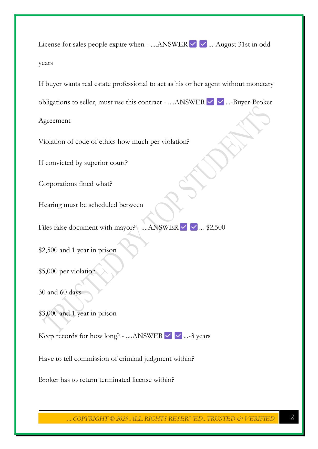 DC REAL ESTATE EXAM 2025 QUESTIONS AND ANSWERS