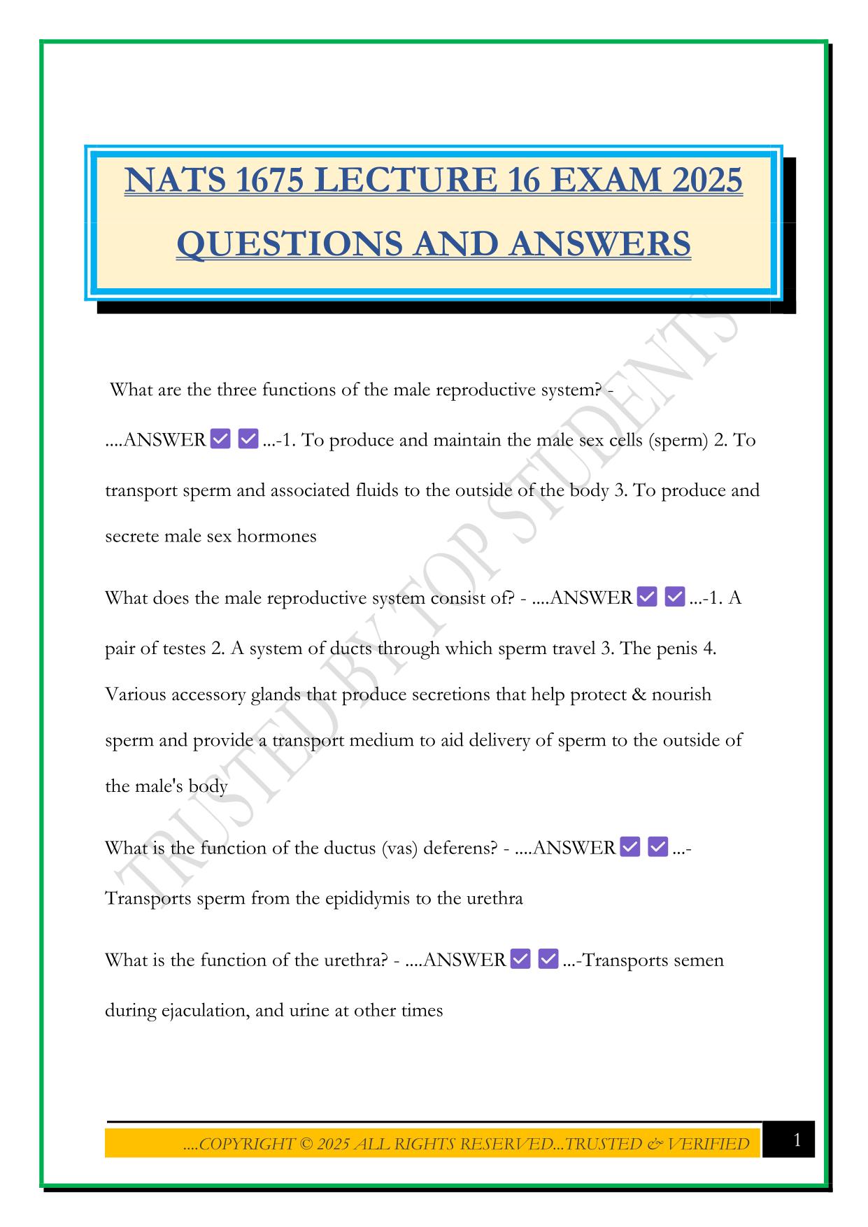 NATS 1675 LECTURE 16 EXAM 2025 QUESTIONS AND ANSWERS