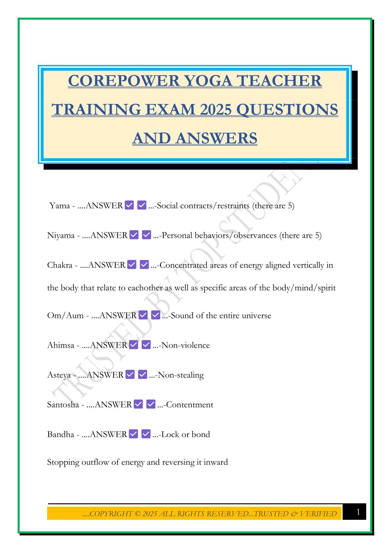 COREPOWER YOGA TEACHER TRAINING EXAM 2025 QUESTIONS AND ANSWERS