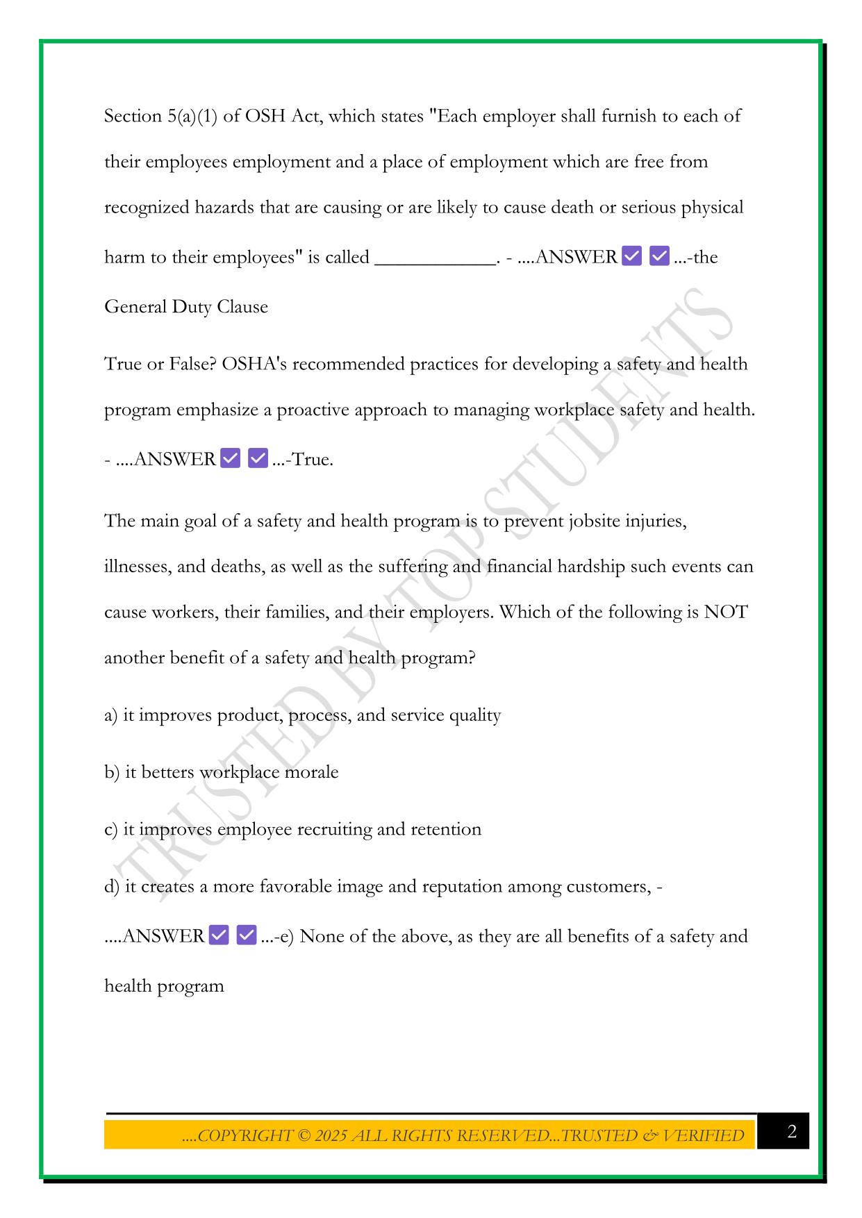 OSHA 30 EXAM 2025 QUESTIONS AND ANSWERS