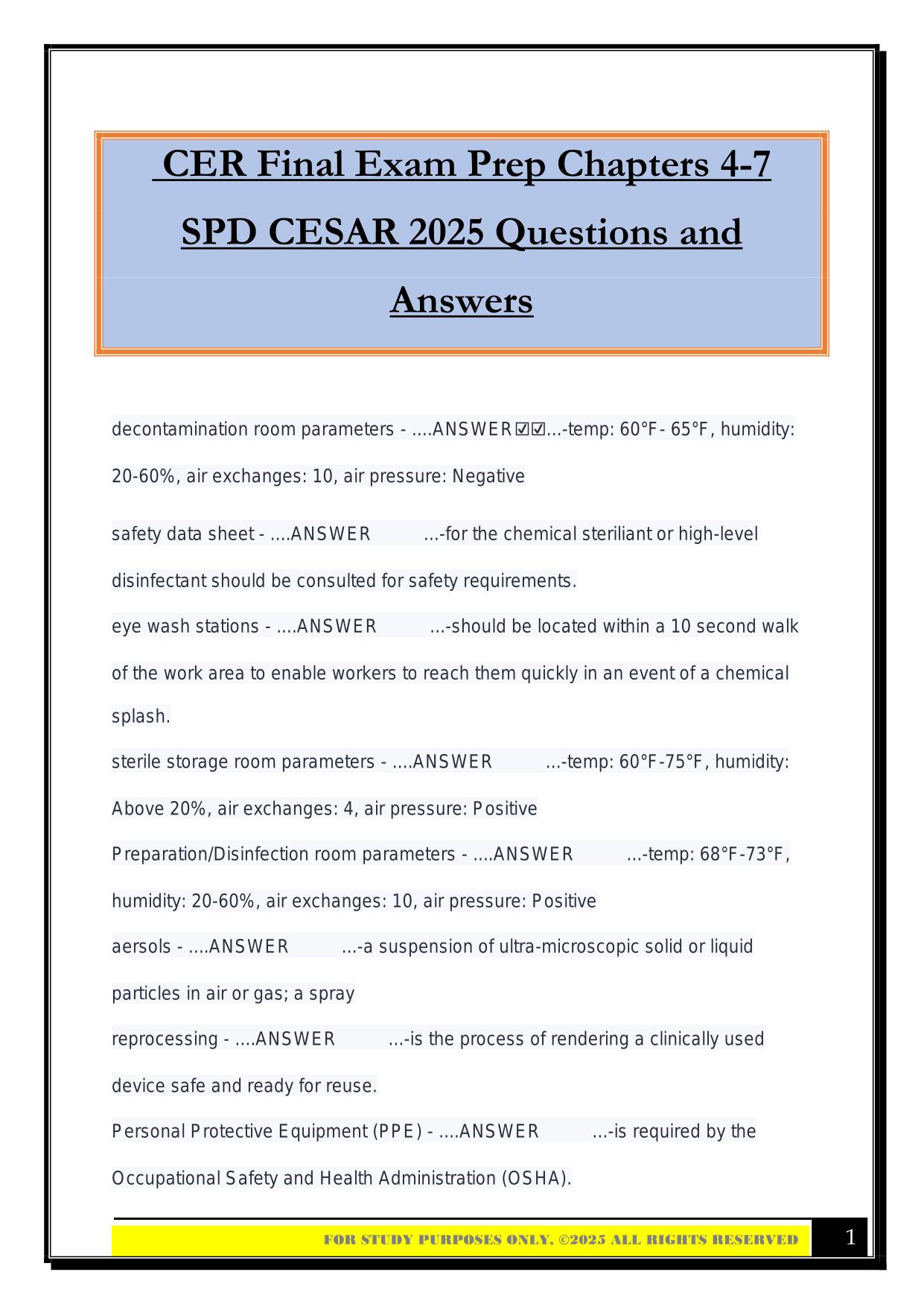 CER Final Exam Prep Chapters 4-7 SPD CESAR 2025 Questions and Answers