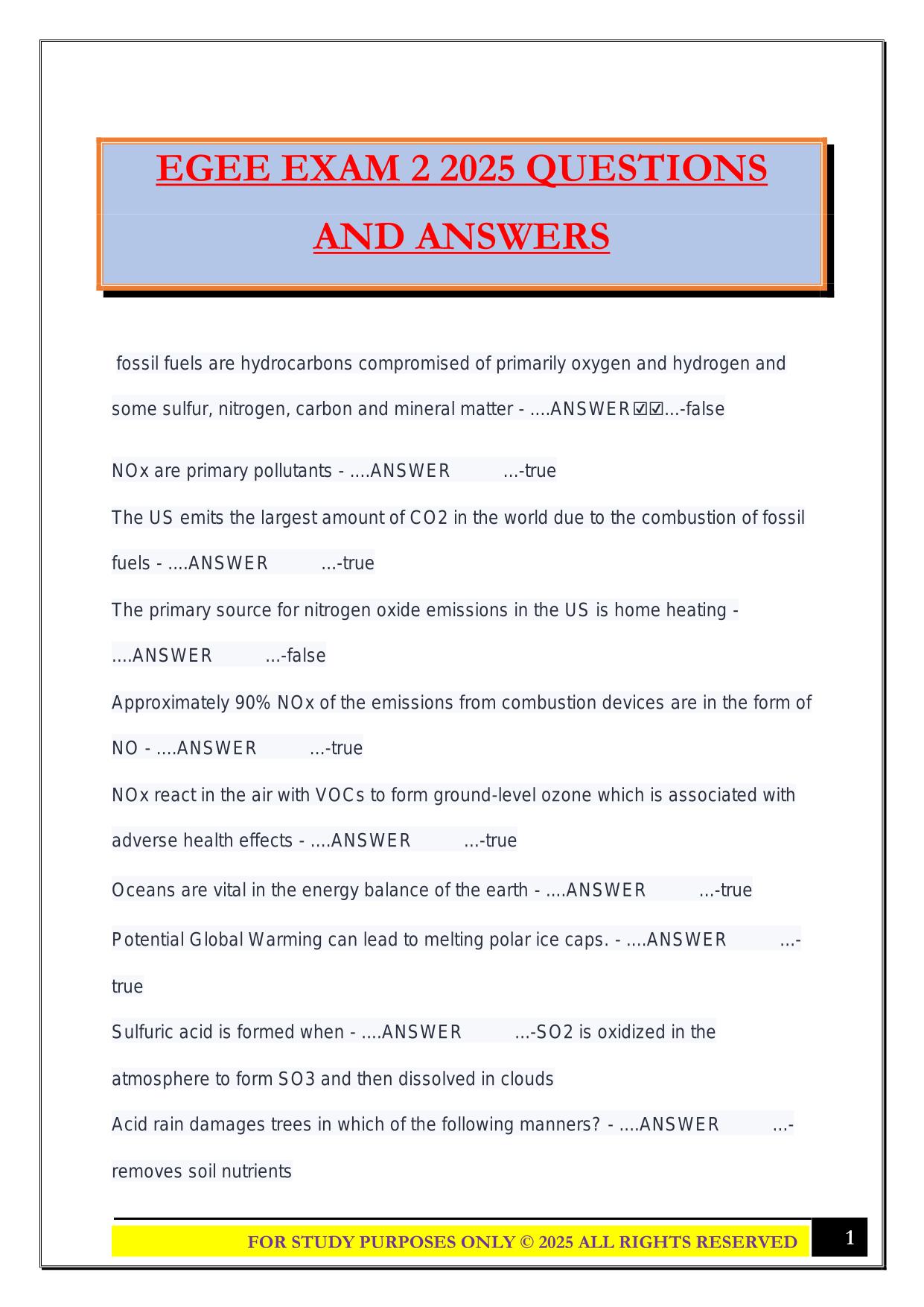 EGEE EXAM 2 2025 QUESTIONS AND ANSWERS