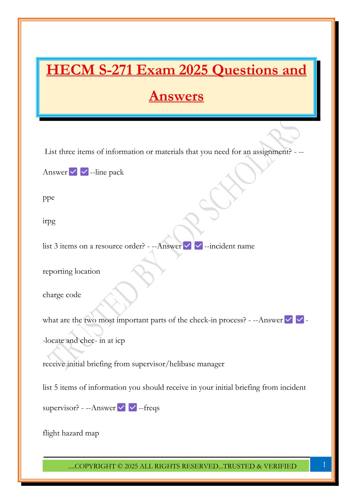 HECM S-271 Exam 2025 Questions and Answers