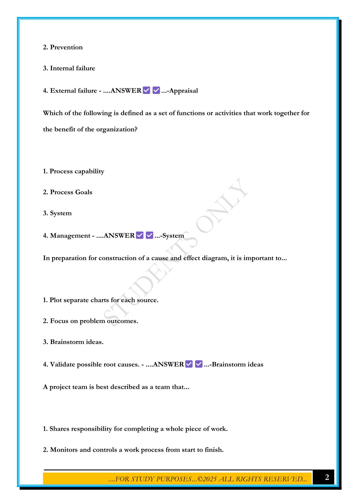 ASQ - CQIA (CERTIFIED QUALITY IMPROVEMENT ASSOCIATE) EXAM 2025 QUESTIONS AND ANSWERS