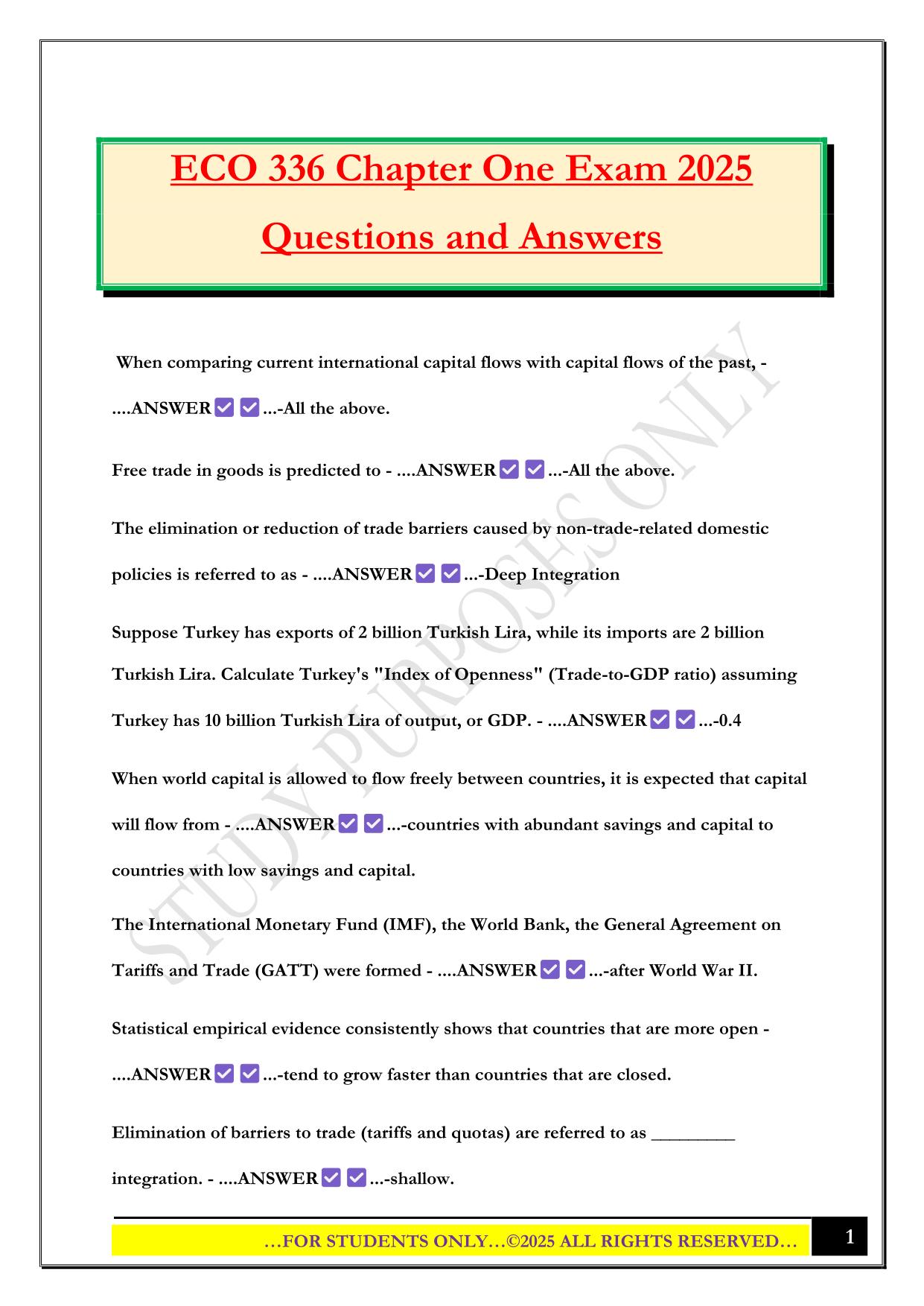 ECO 336 Chapter One Exam 2025 Questions and Answers