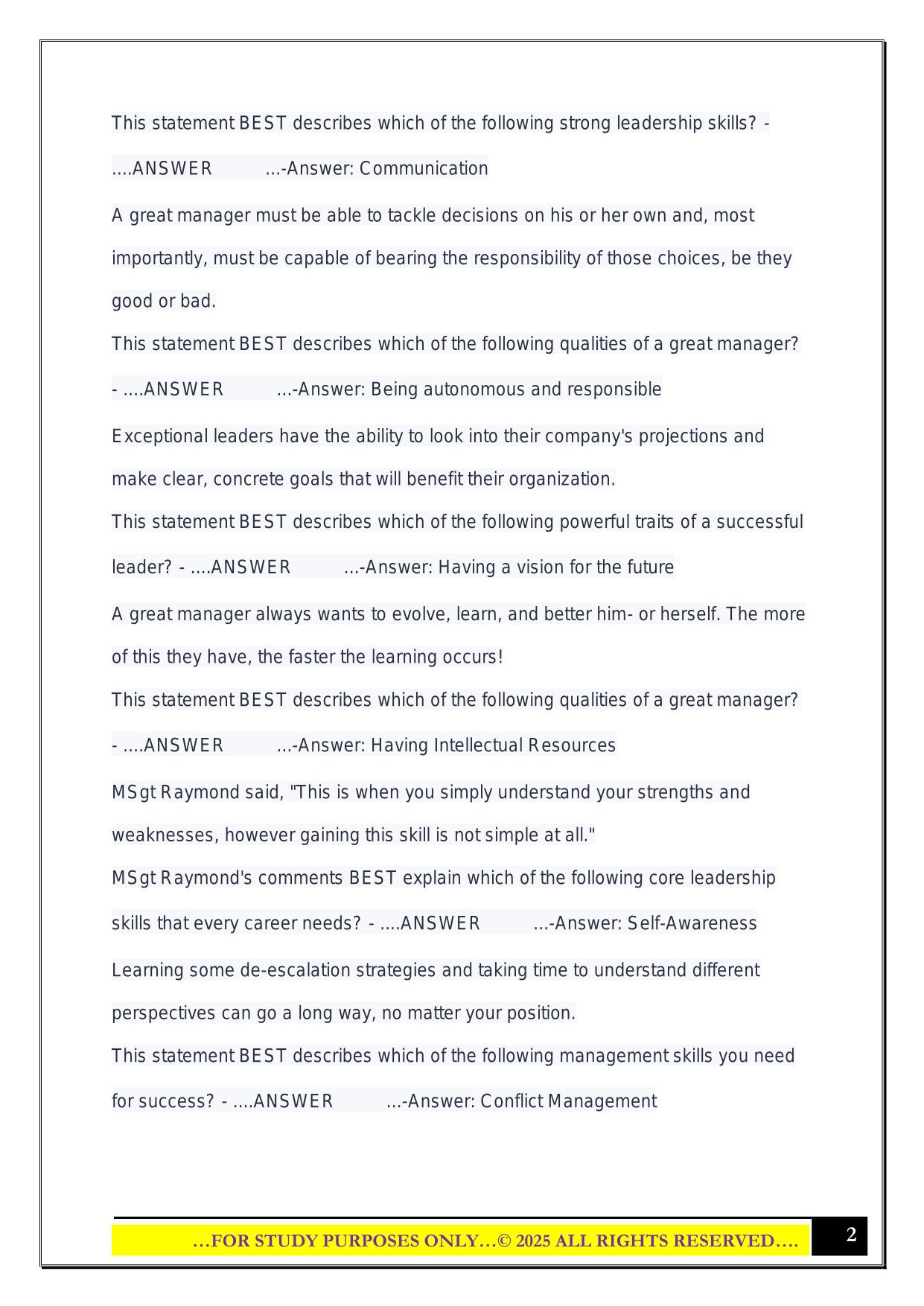 LDR-201S (NCOA) Knowledge Checks Exam 2025 Questions and Answers
