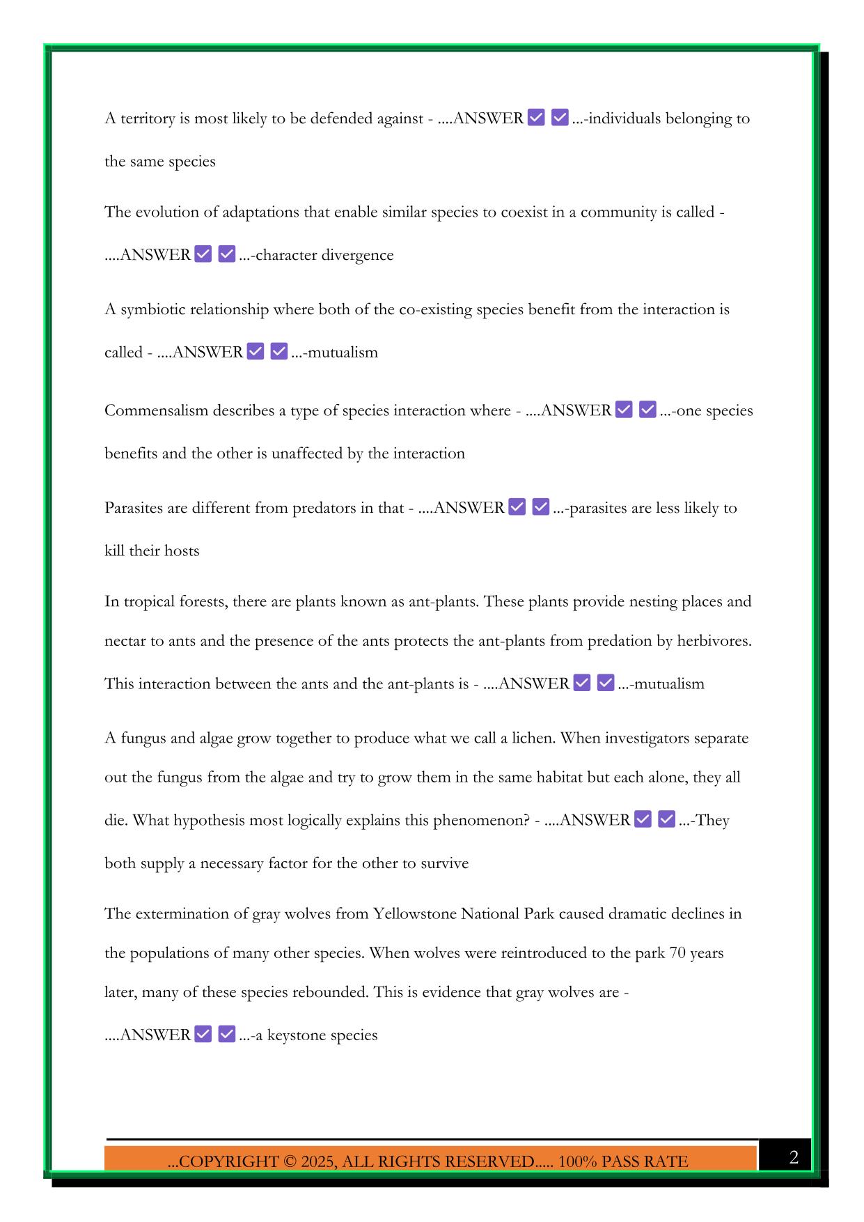 BIO 100 EXAM 4 STUDY GUIDE 2025 QUESTIONS AND ANSWERS