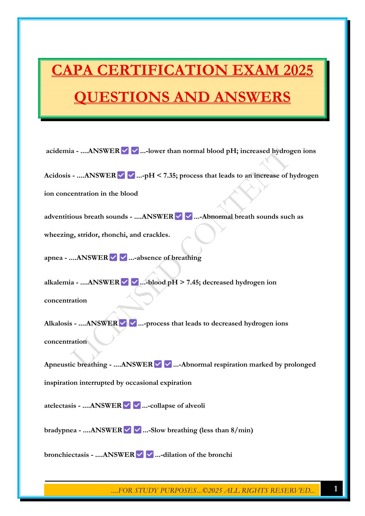 CAPA CERTIFICATION EXAM 2025 QUESTIONS AND ANSWERS