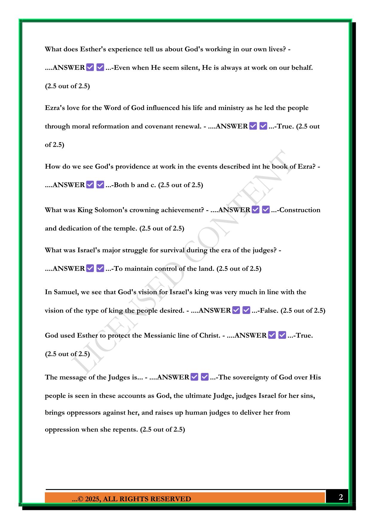 BIBL 104 - QUIZ 3 STUDY GUIDE 2025 QUESTIONS AND ANSWERS