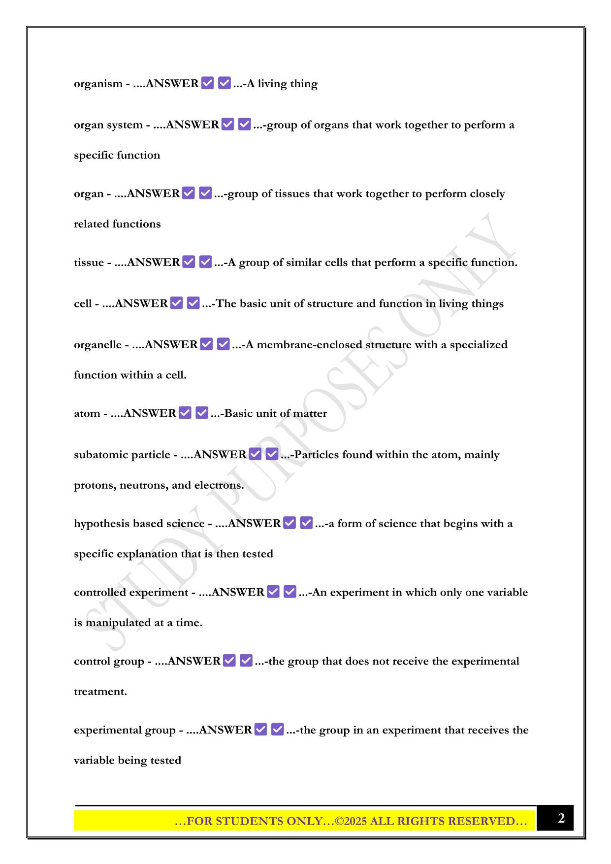 Biology 100 (Chapters 1-3 exam) 2025 Questions and Answers