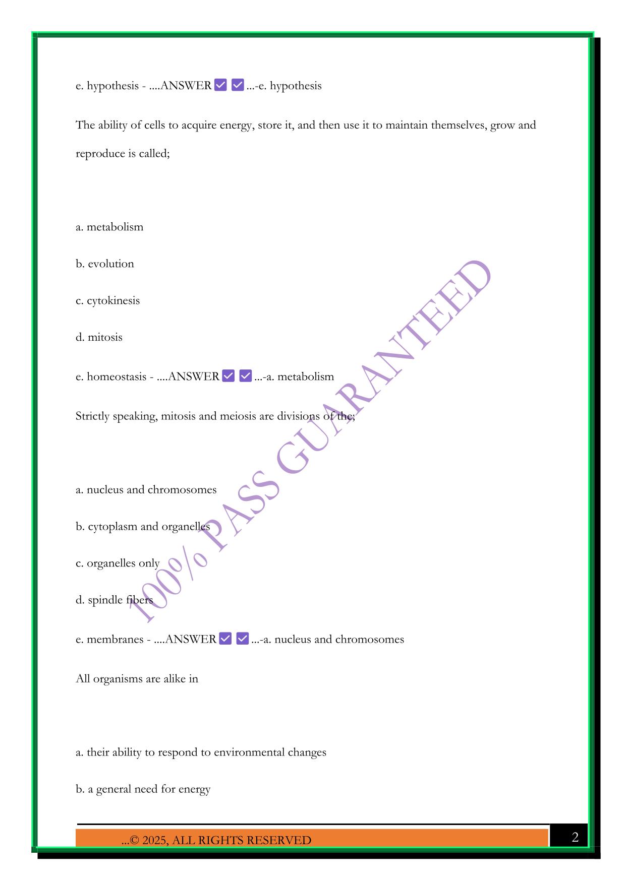 BIO 100 FINAL EXAM (PREVIOUS TEST QUESTIONS) 2025 QUESTIONS AND ANSWERS