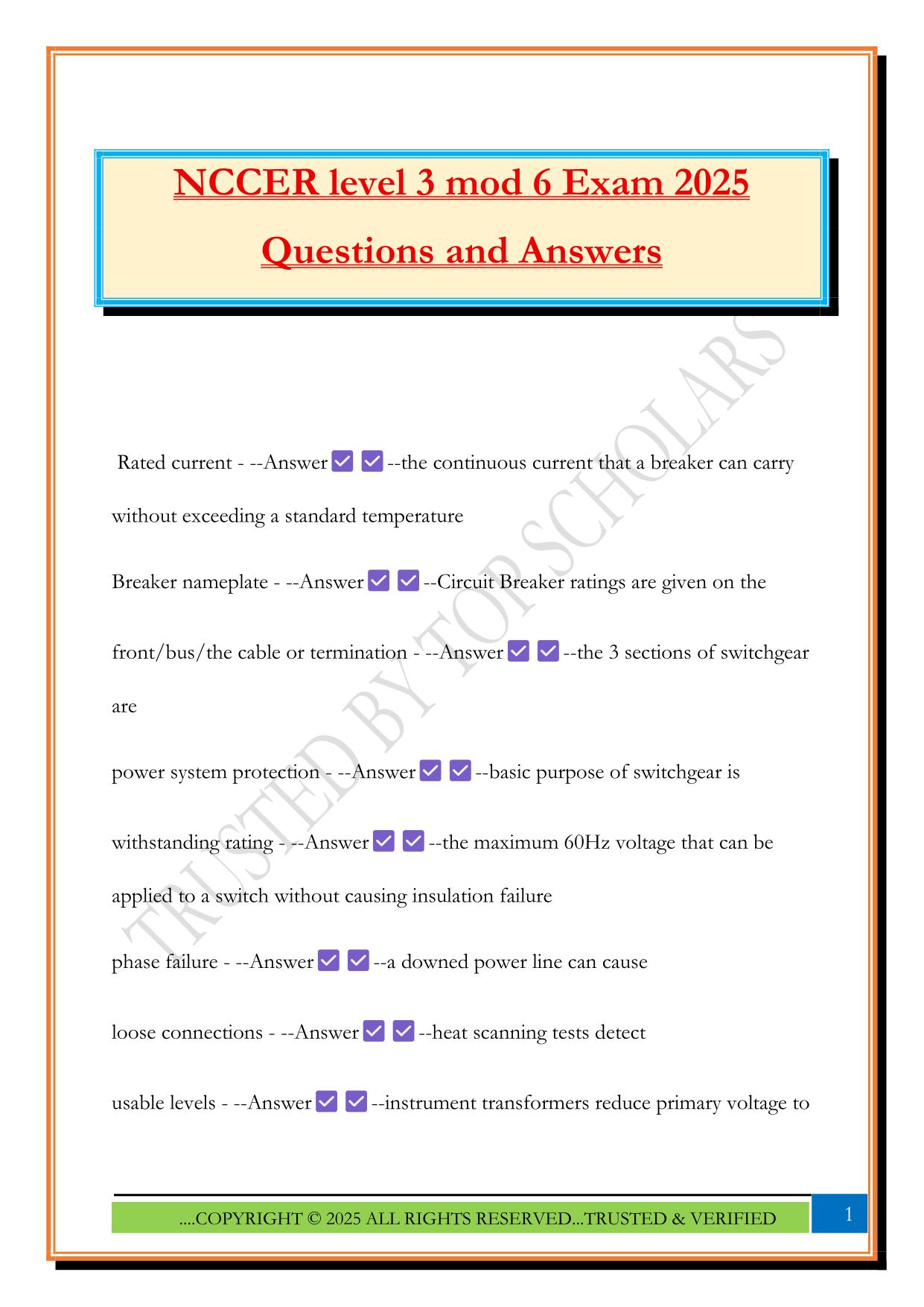 NCCER level 3 mod 6 Exam 2025 Questions and Answers